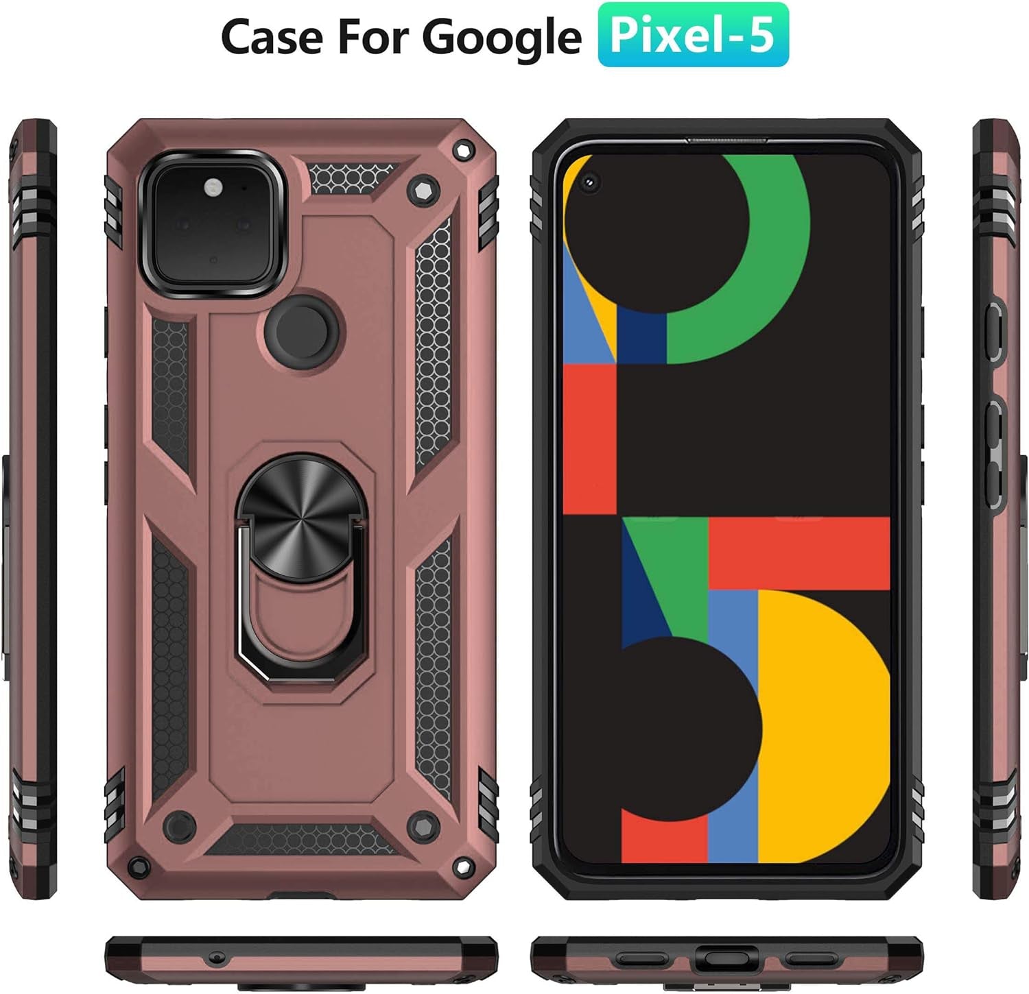 ADDIT Phone Case for Google 5,Google Pixel 5 Case, Military Grade Protective Google Pixel 5 Cases Cover with Ring Car Mount Kickstand for Google Pixel 5 5G - Rose Gold  ADDIT   