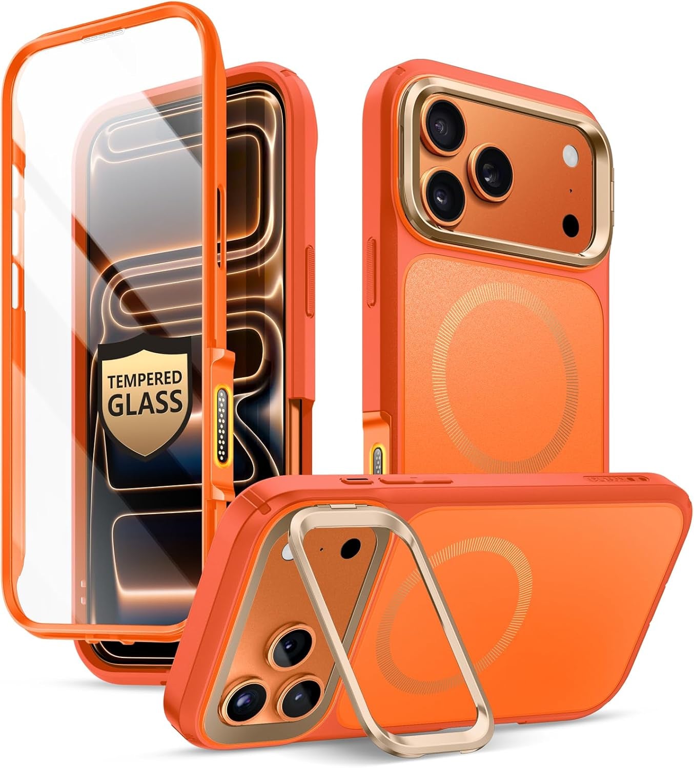 I-Blason for Iphone 17 Pro Max Case Magsafe with Stand [9H+ Tempered Glass Screen Protector] [Camera Control Button Cover] Military-Grade Protection Full-Body Heavy Duty Magnetic Case, Coral