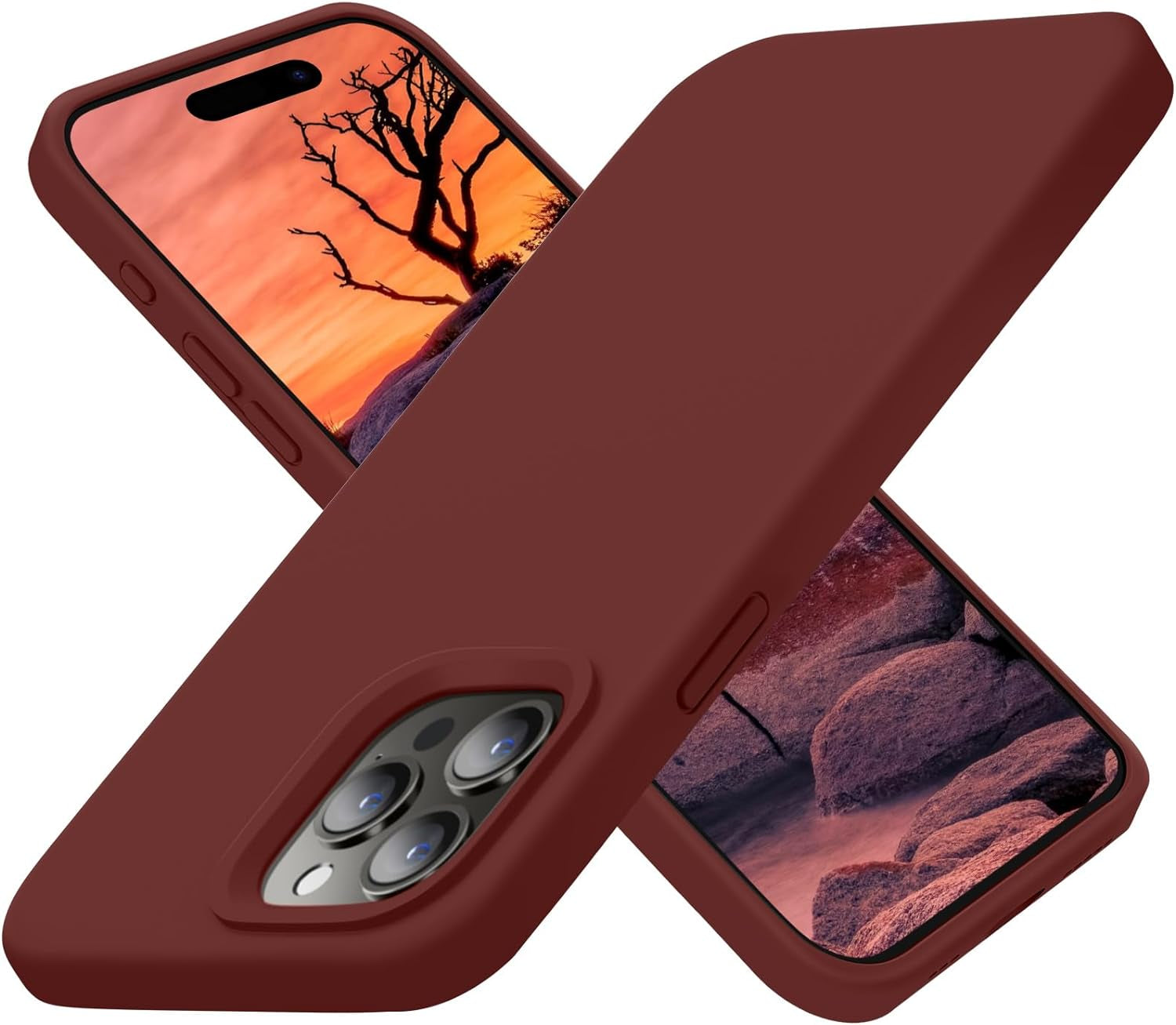 Cordking Designed for Iphone 15 Pro Case, Silicone Ultra Slim Shockproof Protective Phone Case with [Soft Anti-Scratch Microfiber Lining], 6.1 Inch, Alpine Green  Cordking Dark Sienna  