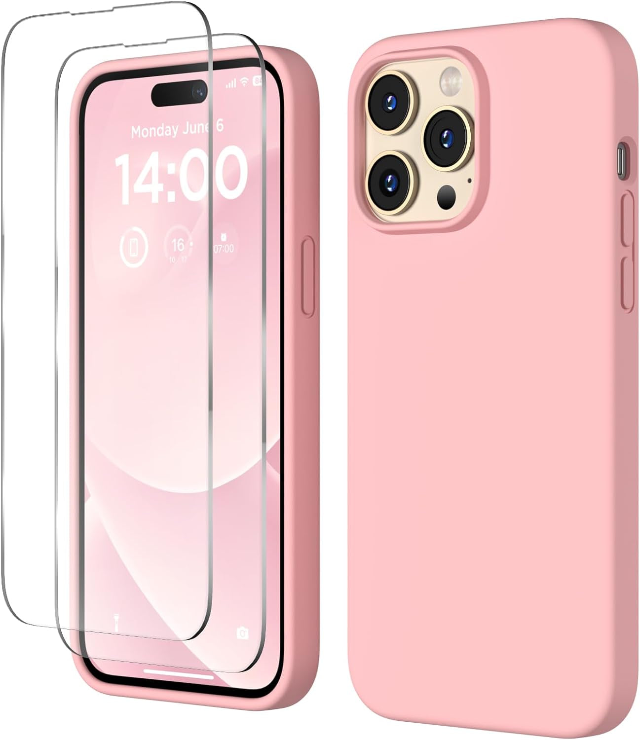 COFFKER Designed for Iphone 14 Pro Max Case, Liquid Silicone Case [2X Screen Protectors], Shockproof Slim Thin Protective Phone Case with Soft Anti-Scratch Microfiber Lining, 6.7 Inch, Calke Green  COFFKER Peach Pink  