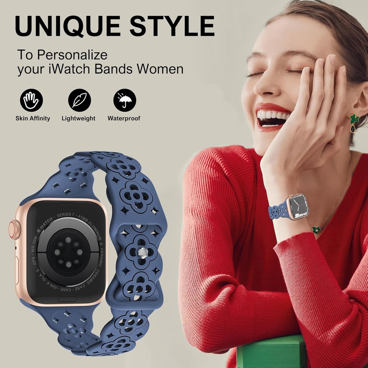 6 Pack Lace Silicone Bands Compatible with Apple Watch Band 38Mm 40Mm 44Mm 41Mm 42Mm 45Mm 49Mm Women,Thin Slim Floral Breathable Sport Strap Replacement Wristbands for Iwatch Series