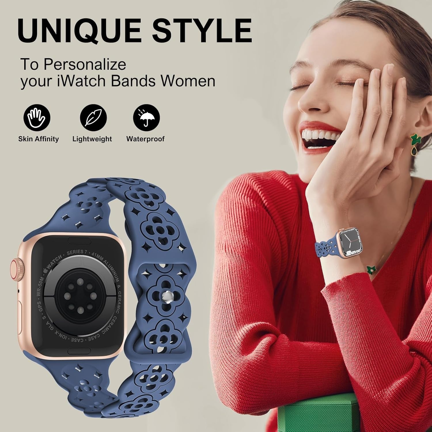 6 Pack Lace Silicone Bands Compatible with Apple Watch Band 38Mm 40Mm 44Mm 41Mm 42Mm 45Mm 49Mm Women,Thin Slim Floral Breathable Sport Strap Replacement Wristbands for Iwatch Series