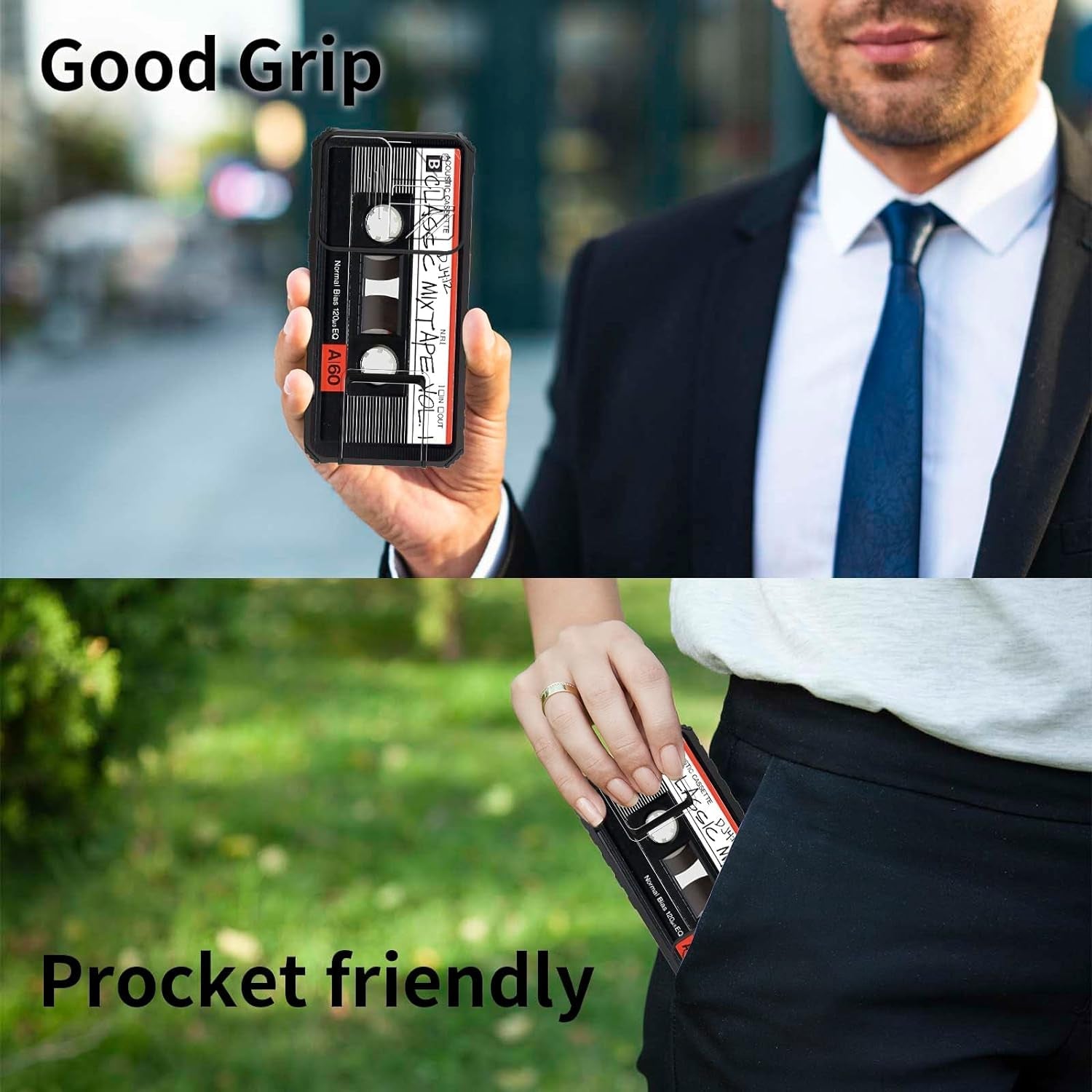 Galaxy A53 5G Phone Case with Slide Camera Cover Built-In Stand Kickstand Dual Layer Hybrid Shockproof Protective Case for Samsung Galaxy A53 5G, Retro Audio Cassette