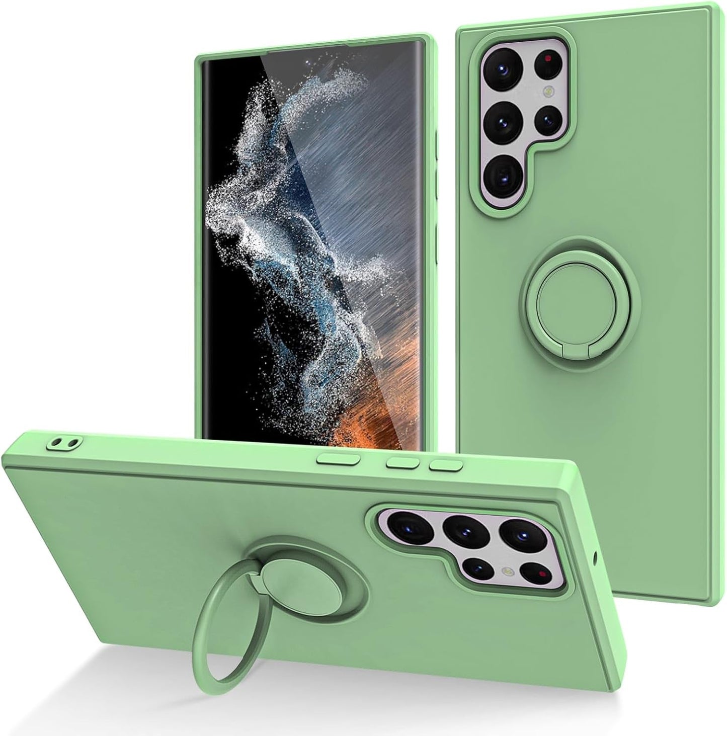 For Samsung Galaxy S22 plus Case with Magnetic Ring Holder [Premium Soft Liquid Silicone & Anti-Scratch Microfiber Liner] Slim Kickstand Protective Phone Case for Galaxy S22+ Dark Green