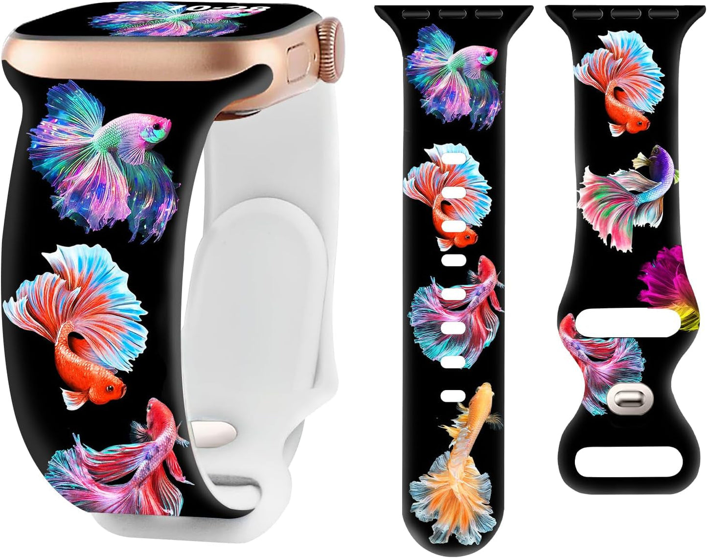 Brigtlaiff Compatible with Apple Watch Bands 38Mm 40Mm 41Mm 42Mm 44Mm 45Mm 49Mm for Women Men, Silicone Sport Floral Print Fadeless Strap for Iwatch Bands Series 9/8/7/6/5/4/3/2/1/Se/Ultra