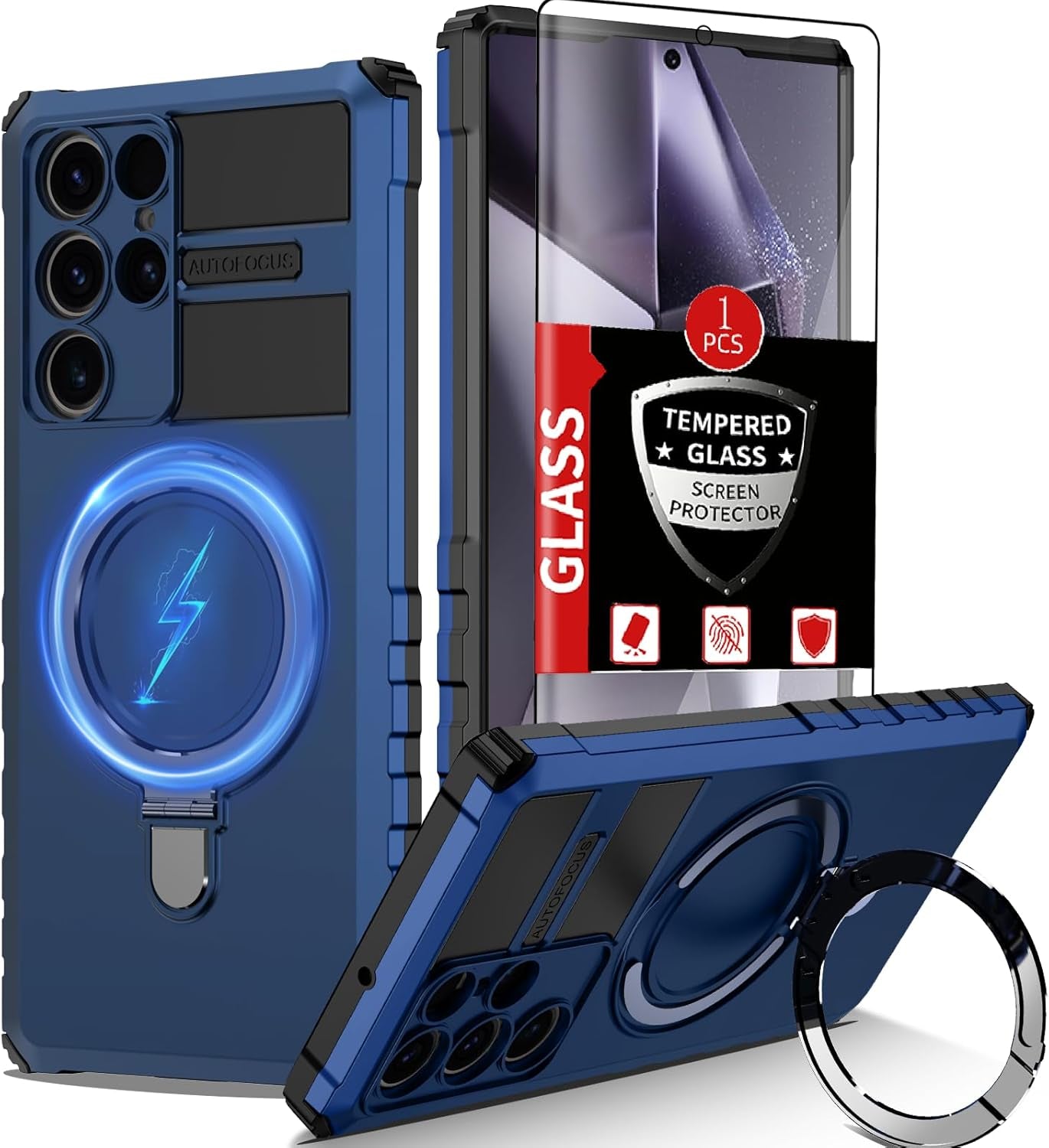 For Samsung Galaxy S22 Ultra Case Compatible with Magsafe Wireless Charging Magnetic Galaxy S22 Ultra Case with Screen Protector, Galaxy S22 Ultra Case with Stand Shockproof Protection Black