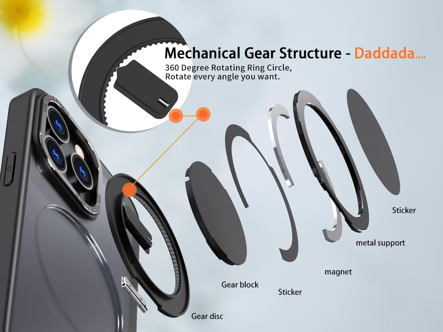 Mangix for Iphone 15 Pro Max Case,360° Rotatable & Invisible Magnetic Ring Stand Compatible with Magsafe, Anti-Fingerprint Protective Cover Translucent Back for Iphone 15 Promax Case (Black)  Mangix   