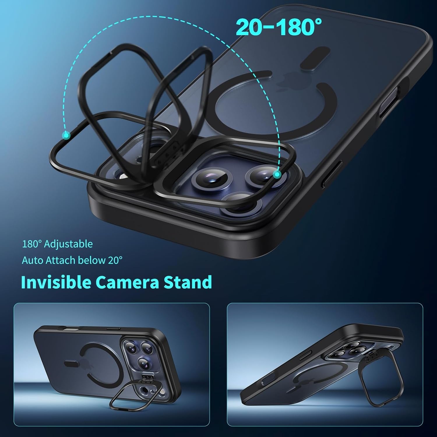 Magnetic for Iphone 17 Pro Max Case with Invisible Stand, Compatible with Magsafe, Military-Grade Drop Protection, Slim Translucent Matte Phone Cover, Black