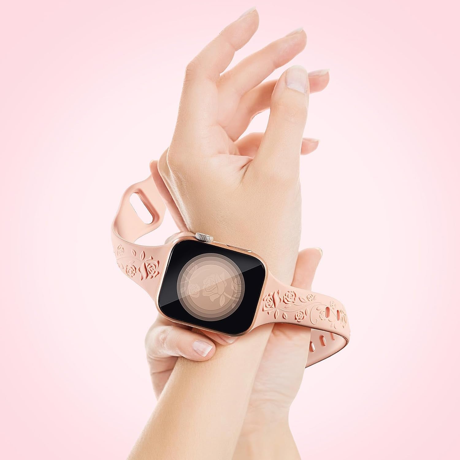 3 Pack Slim Floral Engraved Compatible with Apple Watch Bands 41/40/38/42/44/45/49Mm Women, Thin Narrow Soft Silicone Rose Embossed Sport Strap for Iwatch Series 9/8/7/6/5/4/SE/3/2/1 Ultra 2