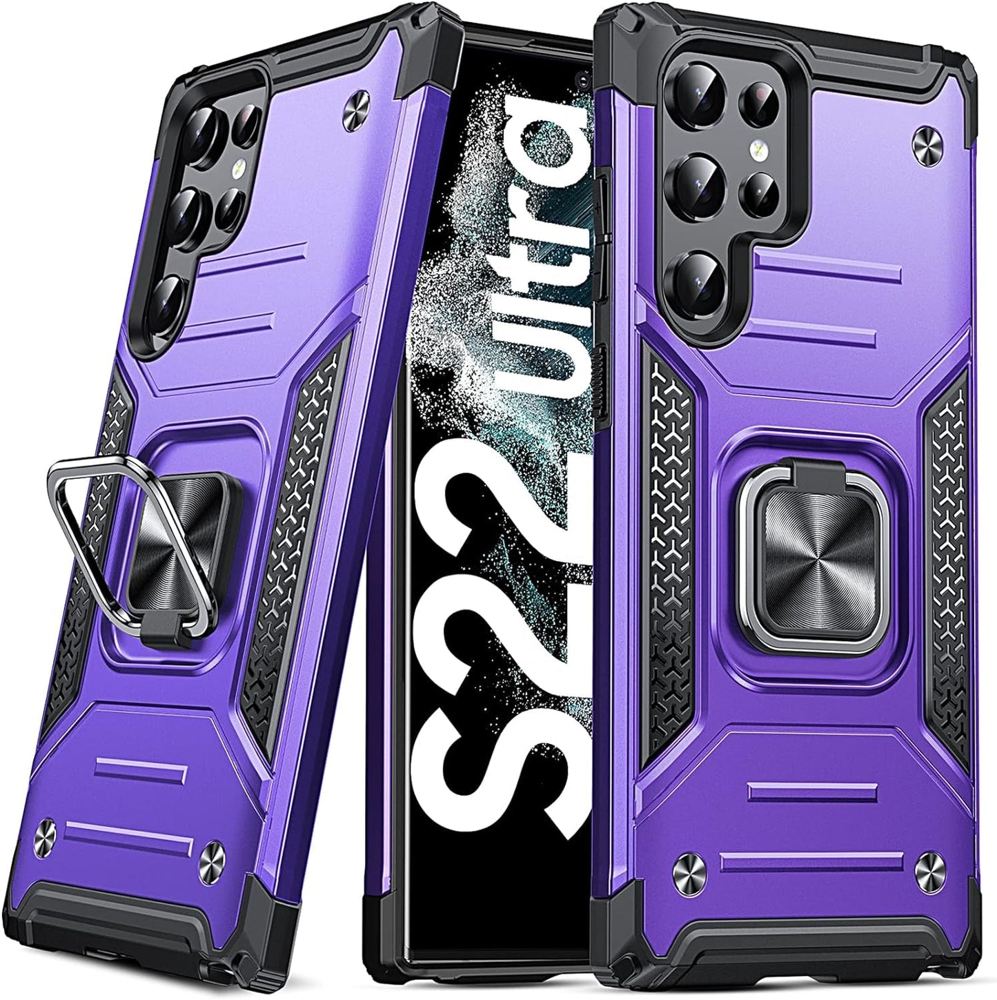 Anqrp Galaxy S22 Ultra Case, Military Grade Protective Phone Case Cover with Rotatable Metal Ring Kickstand [Support Magnet Mount] Compatible with Samsung Galaxy S22 Ultra, Lucky Red