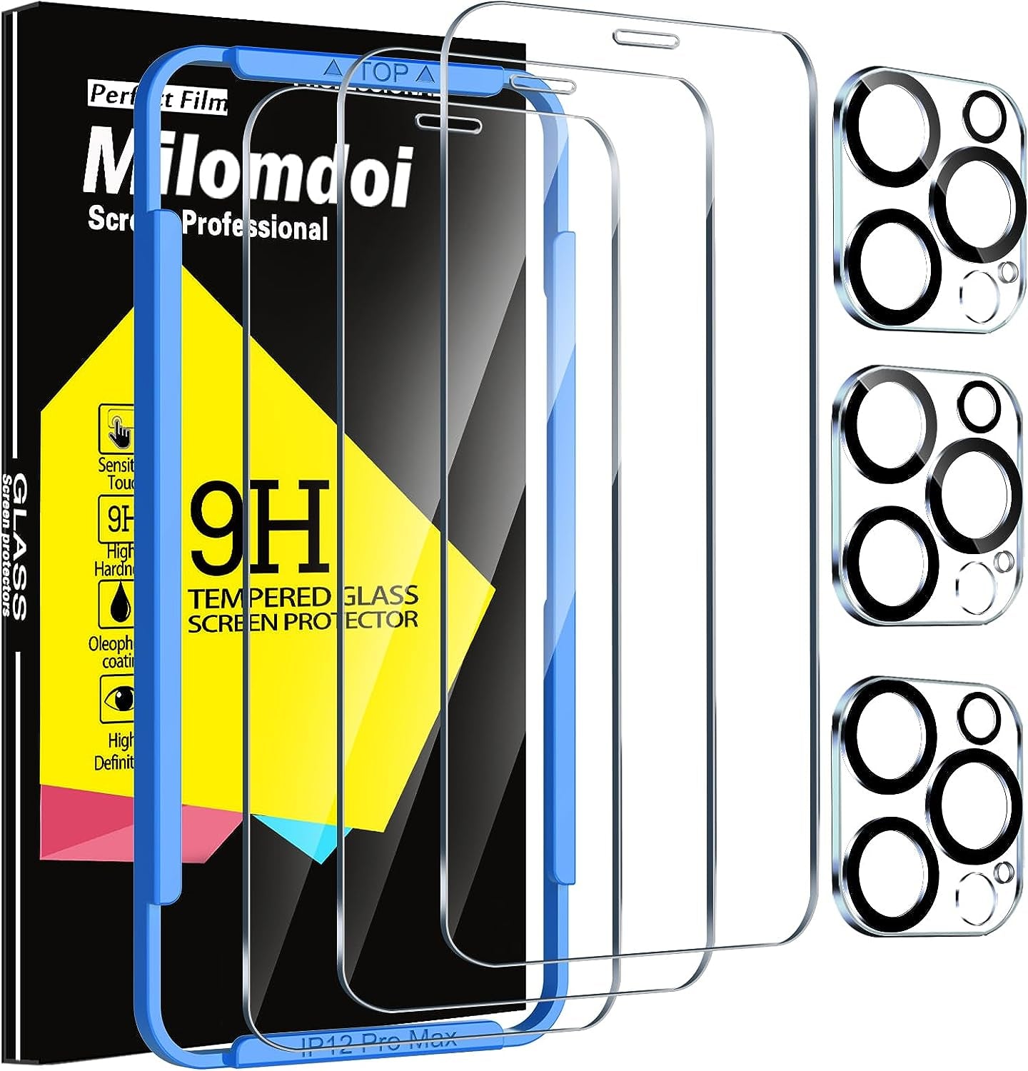 Milomdoi 3 Pack Privacy Screen Protector for Iphone 17 Pro Max [Phone Case Friendly] Accessories Private Film, 3 Pacs Tempered Glass Camera Lens Protector, with Mounting Frame for Apple anti Spy,Black