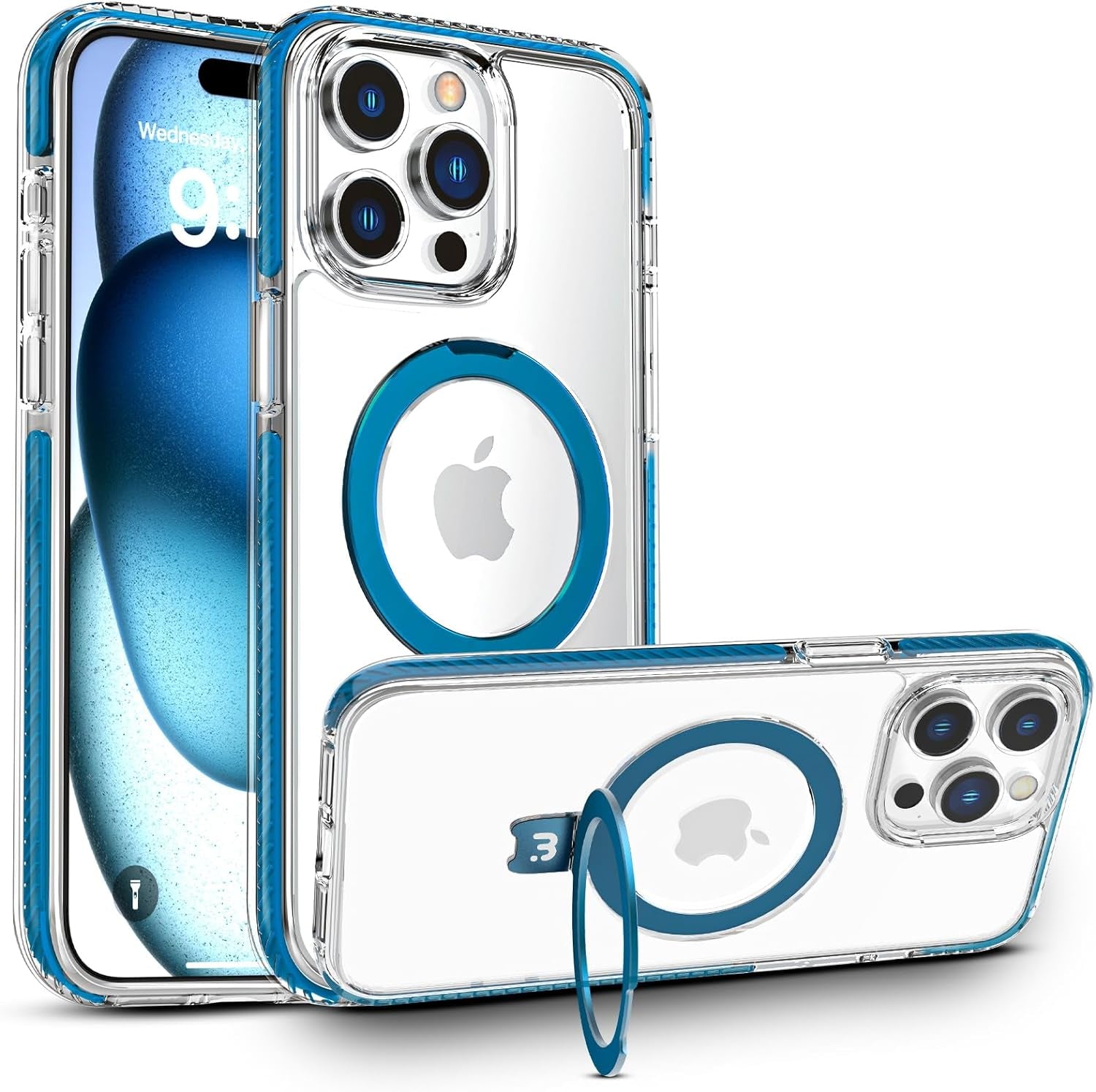MYBAT PRO Lure Series Iphone 15 Pro Case with Magnetic Ring Stand[Compatible with Magsafe],Slim Thin Shockproof Transparent Bumper Cover,Anti-Scratch Iphone Case for Iphone 15 Pro  Valor Communication Inc. Blue Ip 15 Pro 