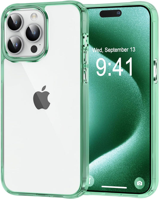 MOCCA Compatible with Iphone 15 Pro Case Clear, [Non-Yellowing][Supports Wireless Charging] Slim Thin Shockproof Transparent Bumper Cover Phone Case for Iphone 15 Pro - Light Green  MOCCA   