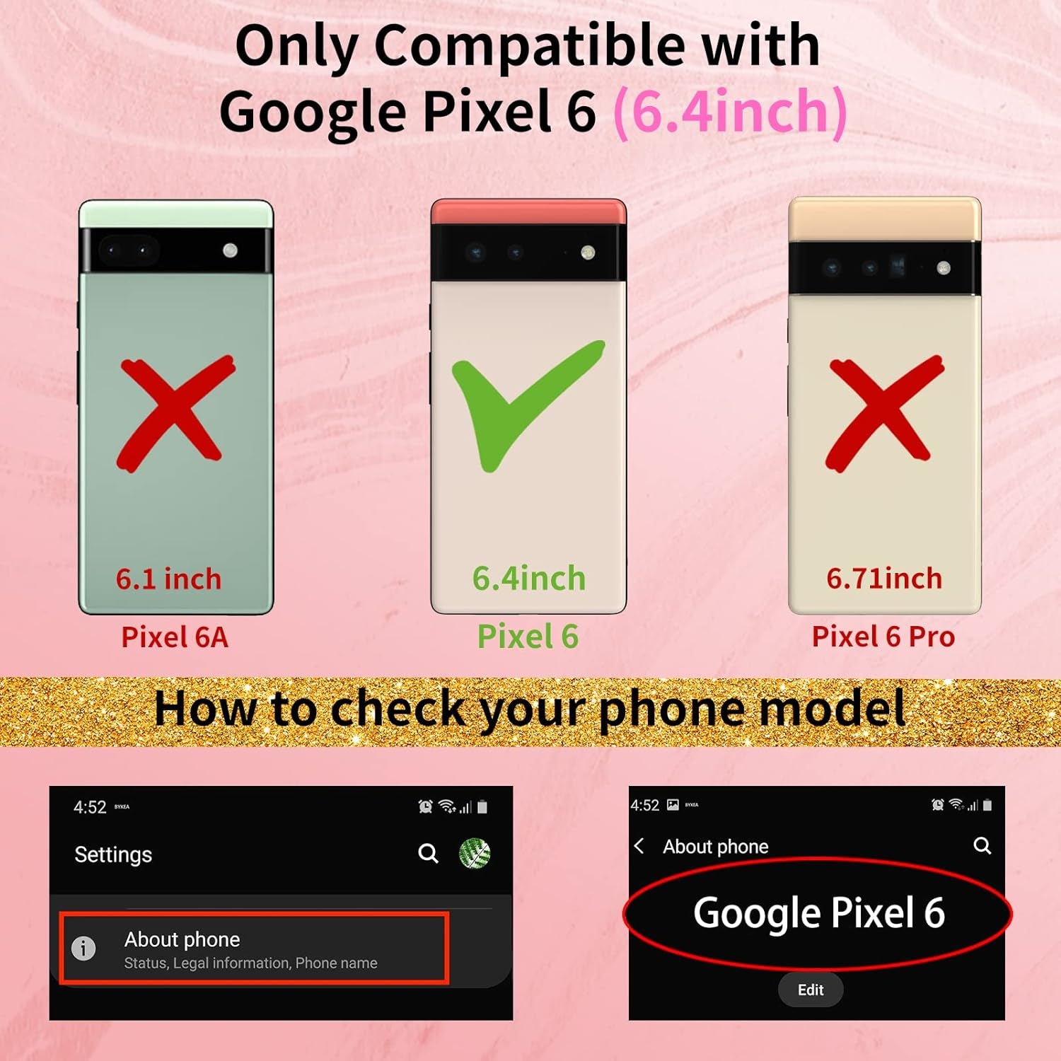 Shorogyt (3In1 Heart Case for Google Pixel 6 Case 5G 6.4 Inch Women Cute Aesthetic Love Hearts Pattern Girls Gold Luxury Girly Design Phone Cases Cover+Screen+Chain for Pixel 6 Case 5G 6.4''  qunxiner   