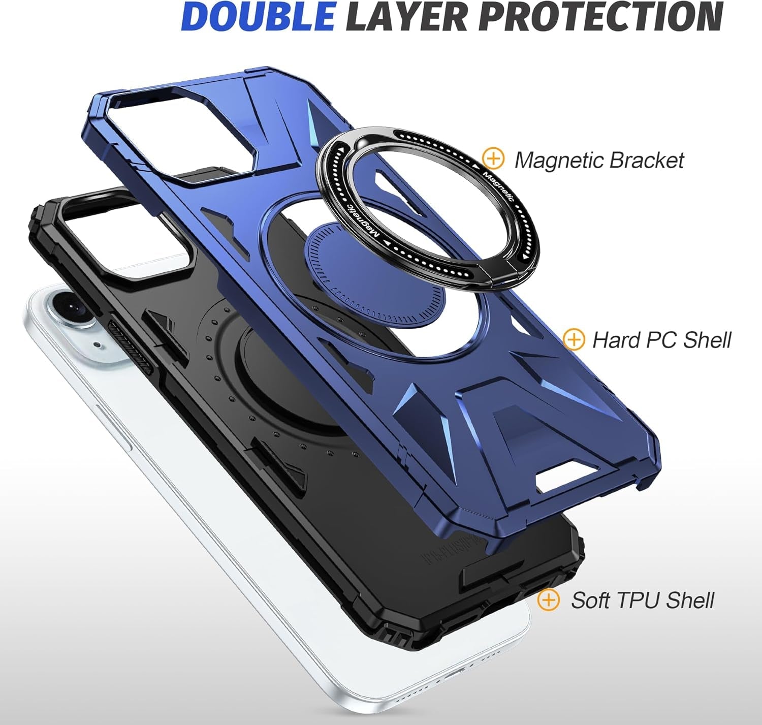 For Magnetic Iphone 15 plus Case Compatible with Magsafe Iphone 15 plus Case with 2 Screen Protector Iphone 15 plus Case with Magnetic Stand Ring Iphone 15Plus Case Shockproof Protection Black