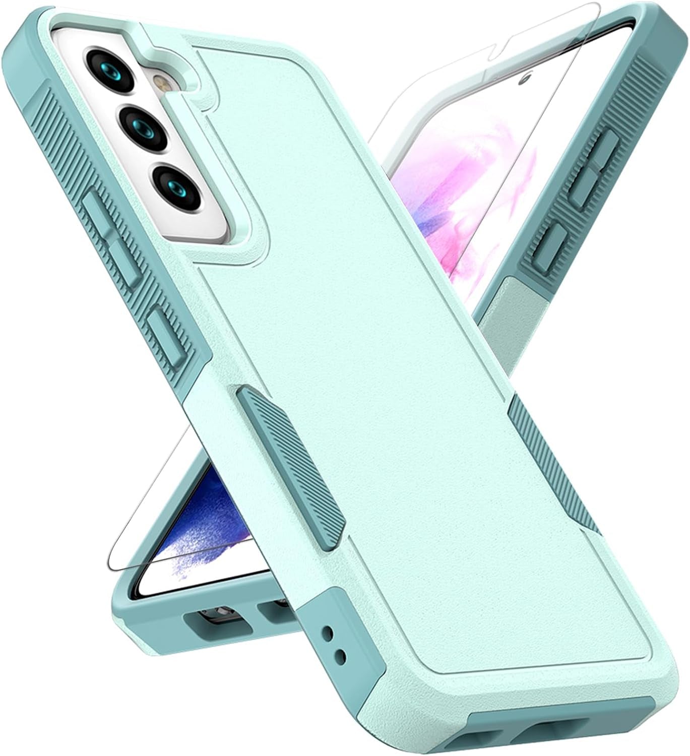 For Samsung Galaxy S22 Case: Dual Layer Protective Heavy Duty Cell Phone Cover Shockproof Rugged with Screen Protector - Military Protection Bumper Tough - Samsung Galaxy S22 5G 2022, 6.1 Inch, Purple