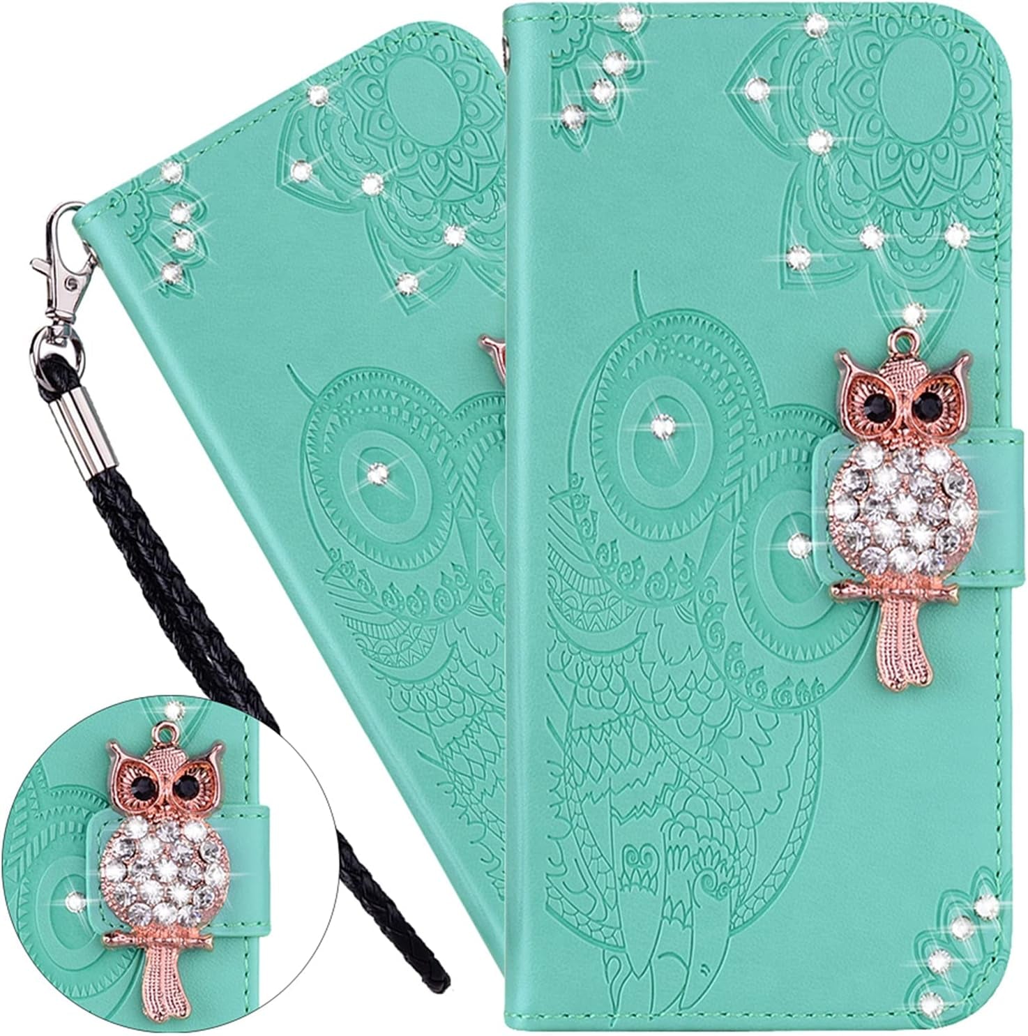 Case Compatible with Samsung Galaxy A53 5G Bling Diamand PU Leather Wallet Phone Case with Wsrist String Full Body Protective Flip Ultra Case for Samsung Galaxy A53 5G Owl Brown YK