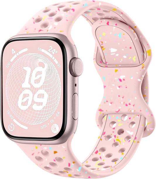 Breathable Sport Silicone Band Compatible with Apple Watch Bands 40Mm 38Mm 44Mm 41Mm 45Mm 42Mm 49Mm Women Men, Soft Wristband Recycled Plastic Strap for Iwatch Bands Series 9 SE 8 7 6 5 4 3 2 1 Ultra