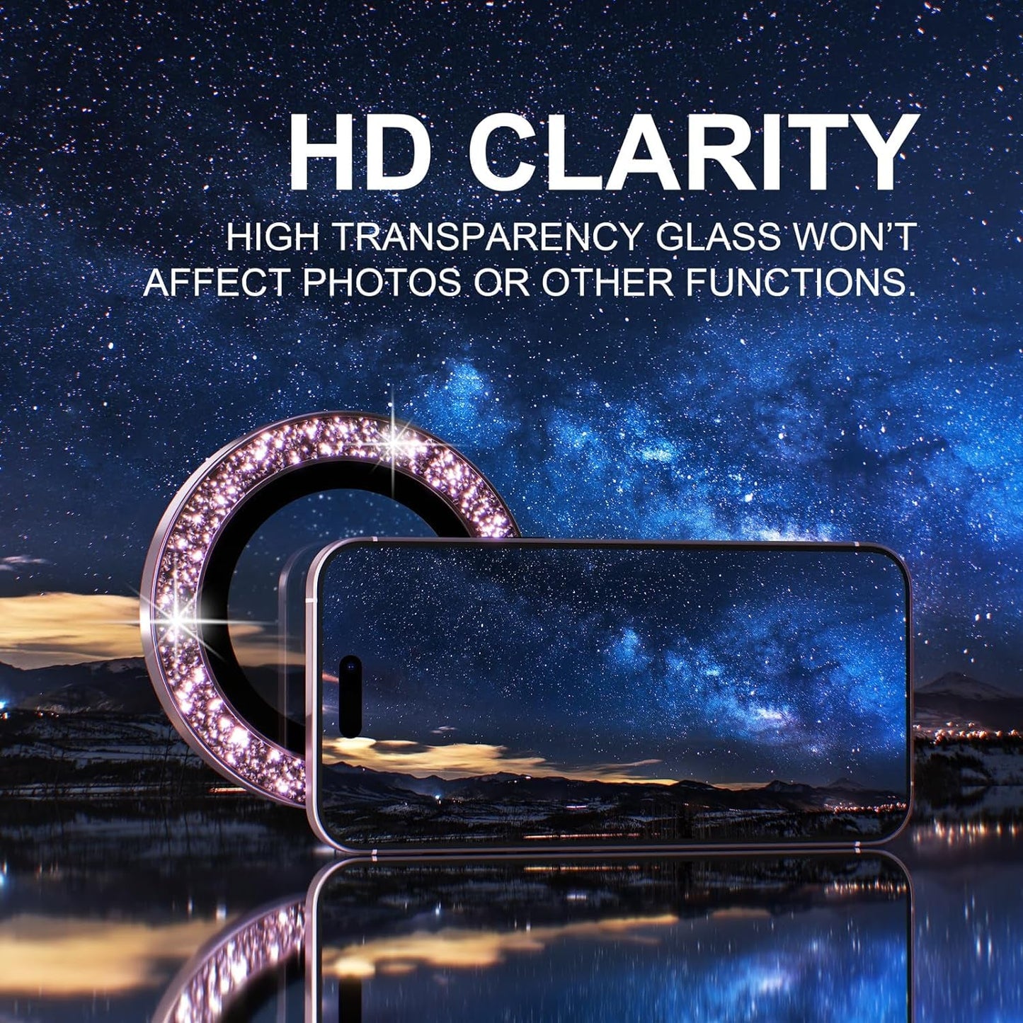 Choiche Compatible for Iphone 15 /Iphone 15 plus Camera Lens Protector Bling, 9H Tempered Glass Camera Cover Screen Protector Metal Ring Decoration Accessories (Glitter-Pink)  Choiche   