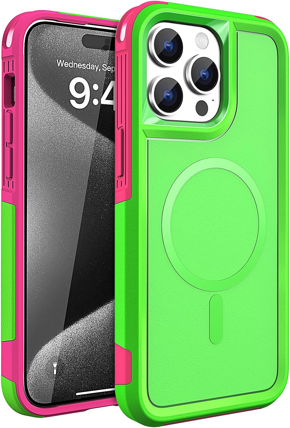 MAXCURY Magnetic for Iphone 15 Pro Max Phone Case, 2 in 1 Shockproof Dropproof Heavy Duty Protection Full Body Rugged Slim & Tough Durable Cover [Compatible with Magsafe] (Rose/Crimson)  MAXCURY   