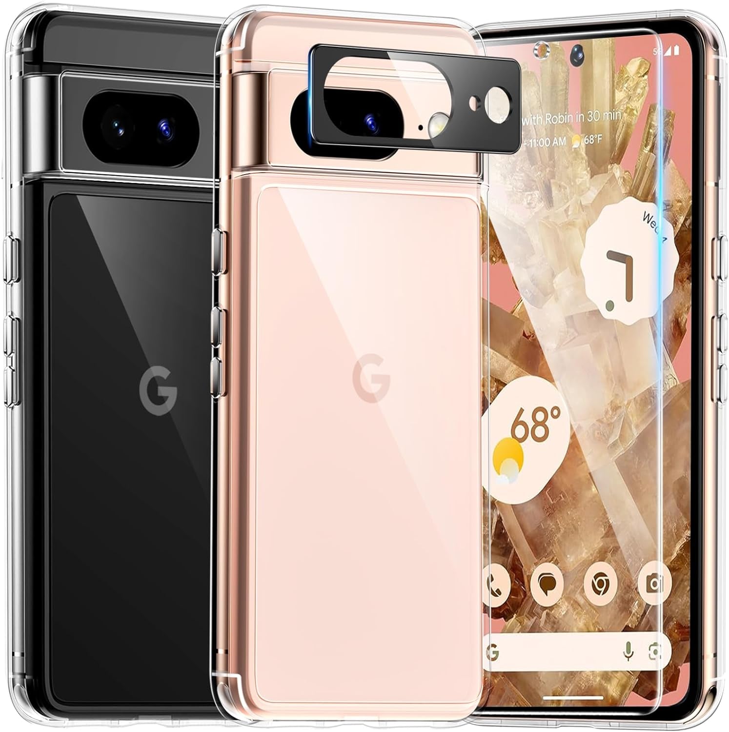 TAURI for Google Pixel 8 Pro Case, [5 in 1] 1X Clear Case [Not-Yellowing] with 2X Screen Protector + 2X Camera Lens Protector, [Military Grade Protection] Slim Case for Pixel 8 Pro  TAURI Clear For Pixel 8 