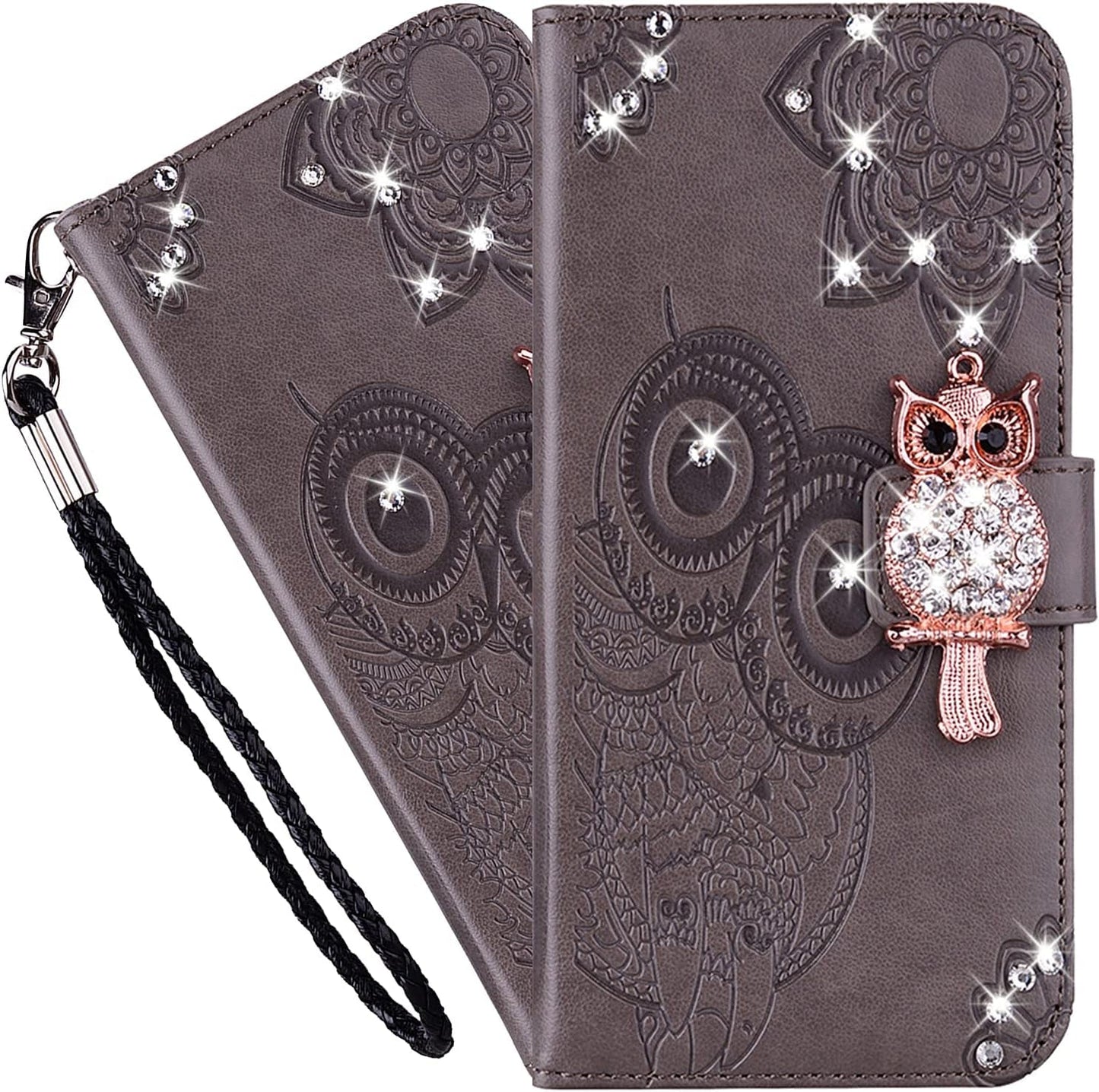 Case Compatible with Samsung Galaxy A53 5G Bling Diamand PU Leather Wallet Phone Case with Wsrist String Full Body Protective Flip Ultra Case for Samsung Galaxy A53 5G Owl Brown YK