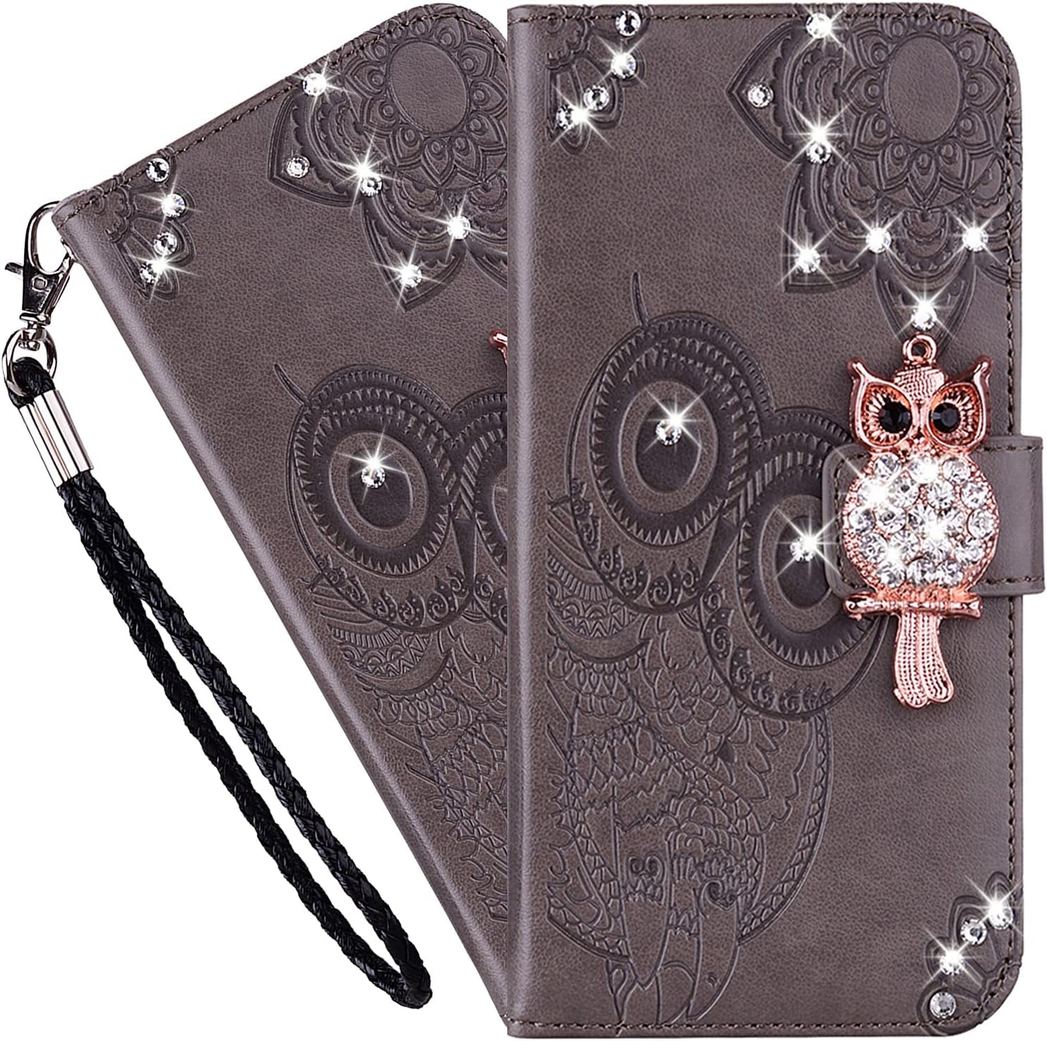 Case Compatible with Samsung Galaxy A53 5G Bling Diamand PU Leather Wallet Phone Case with Wsrist String Full Body Protective Flip Ultra Case for Samsung Galaxy A53 5G Owl Brown YK