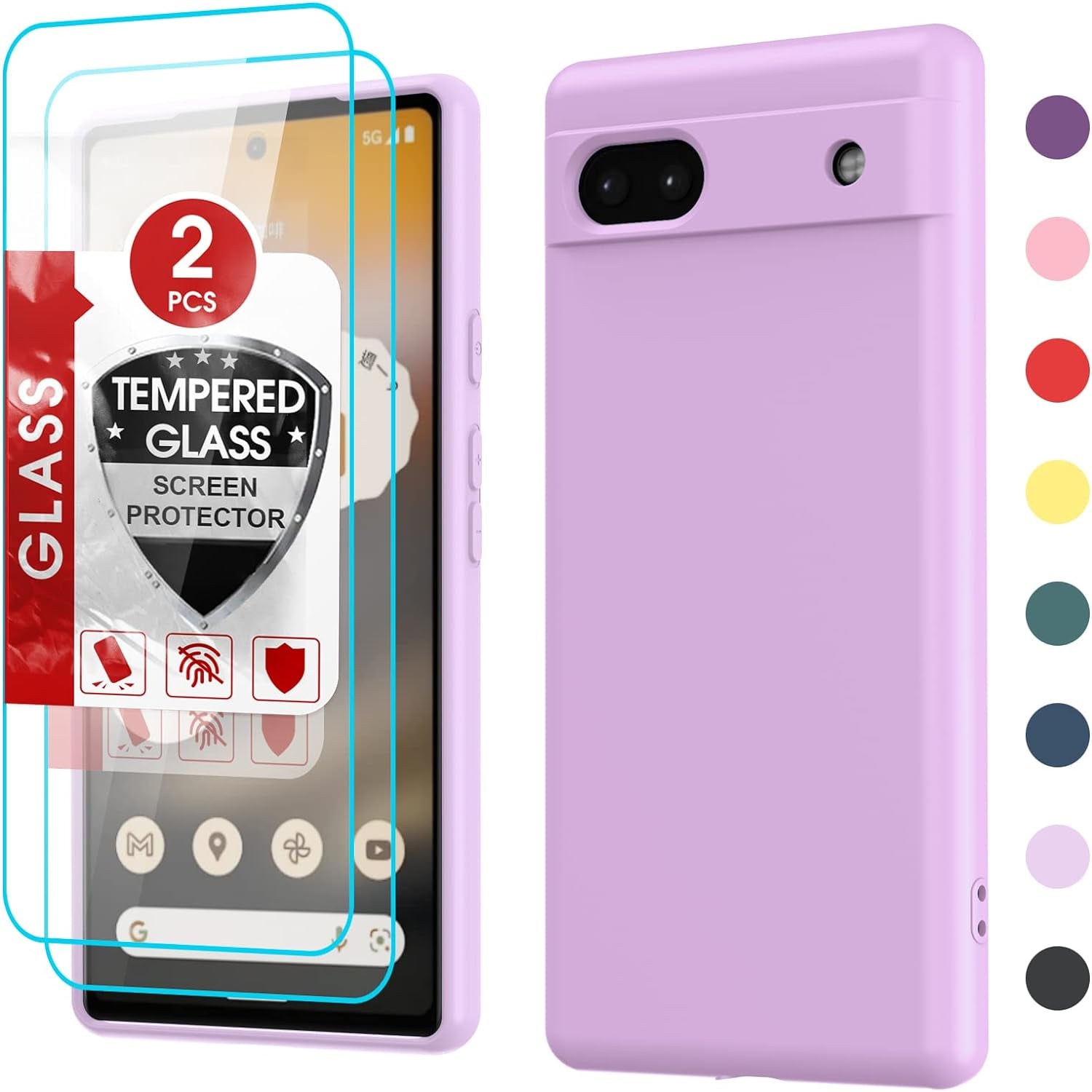 Leyi for Pixel 6A 5G Case: Google Pixel 6A Case with [2 Pack] Tempered Glass Screen Protector Liquid Silicone Soft Microfiber Liner Cover Case Pixel 6A, Red  LeYi Purple Google Pixel 6A 