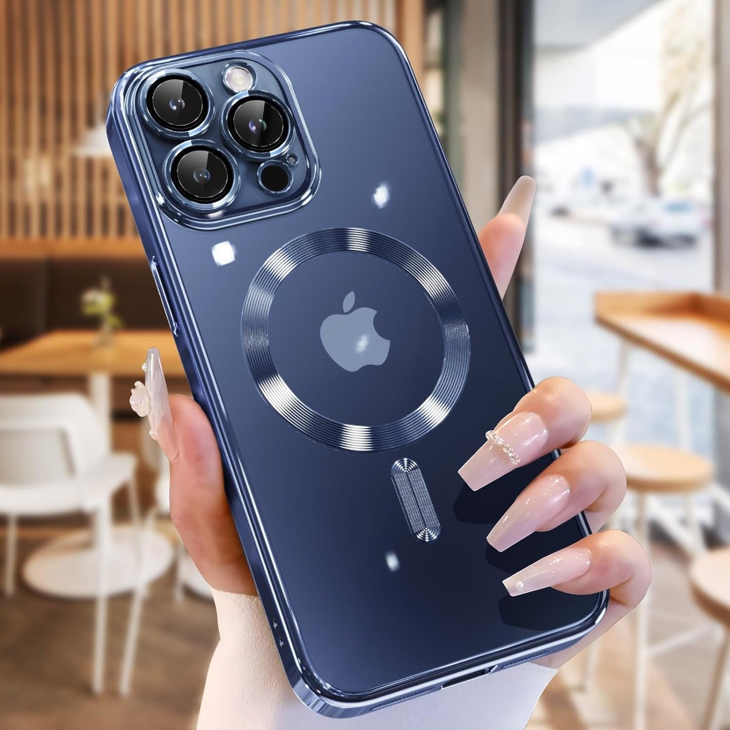 Humixx Magnetic Clear for Iphone 15 Pro Max Case, [Compatible with Magsafe] [Non-Yellowing] Slim Fit yet Protective Anti-Fingerprints Shockproof Bumper with Airbag Cover 6.7 Inch - Crystal Clear  Humixx A-Blue Titanium  