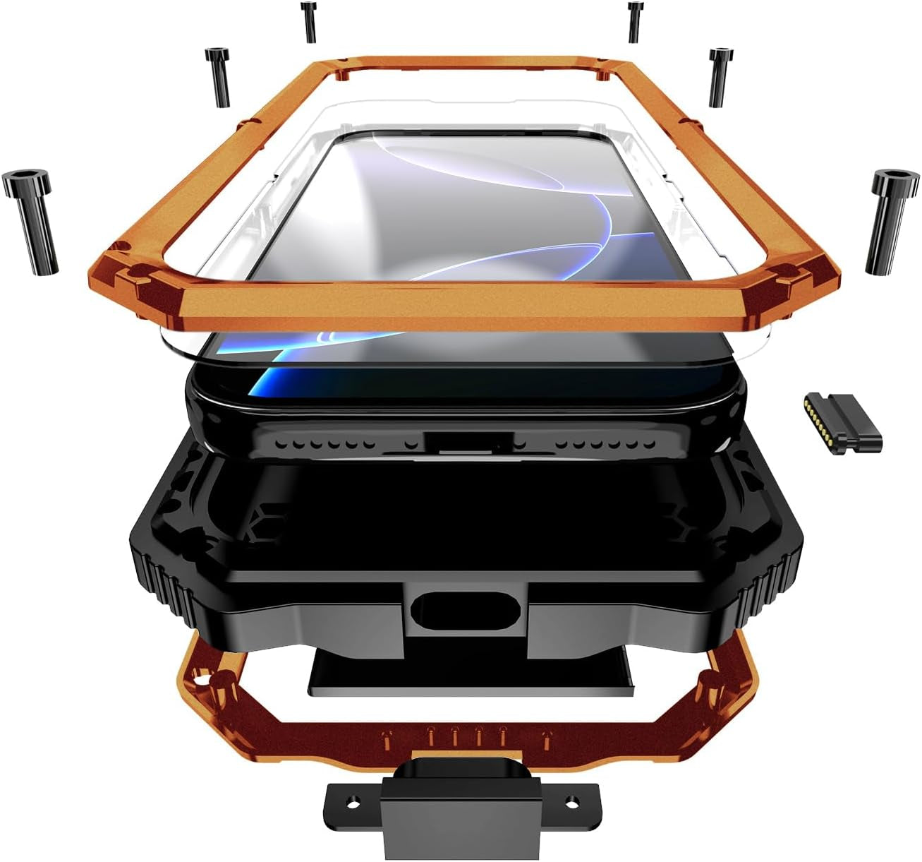 Military Metal Heavy Duty Case Compatible with Iphone 17 Pro Max, Drop Protection Rugged Defender Metal Bumper Screw Case with Stand Gorilla Glass Camera Cover Full Body Dustproof Black