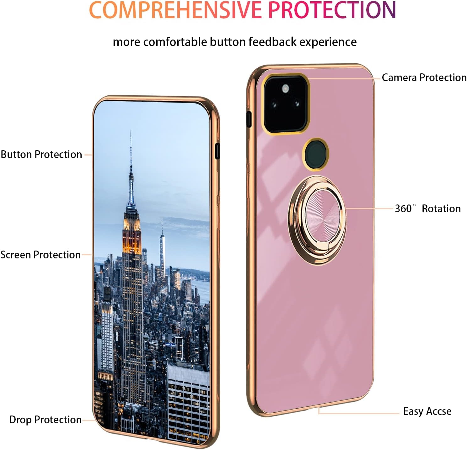 Compatible with Google Pixel 5A 5G Case Ring Holder Magnet Green, Google Pixel 5A 5G Phone Case Silicone Shockproof Plate Luxury Slim Cover (Purple)  Wousunly   