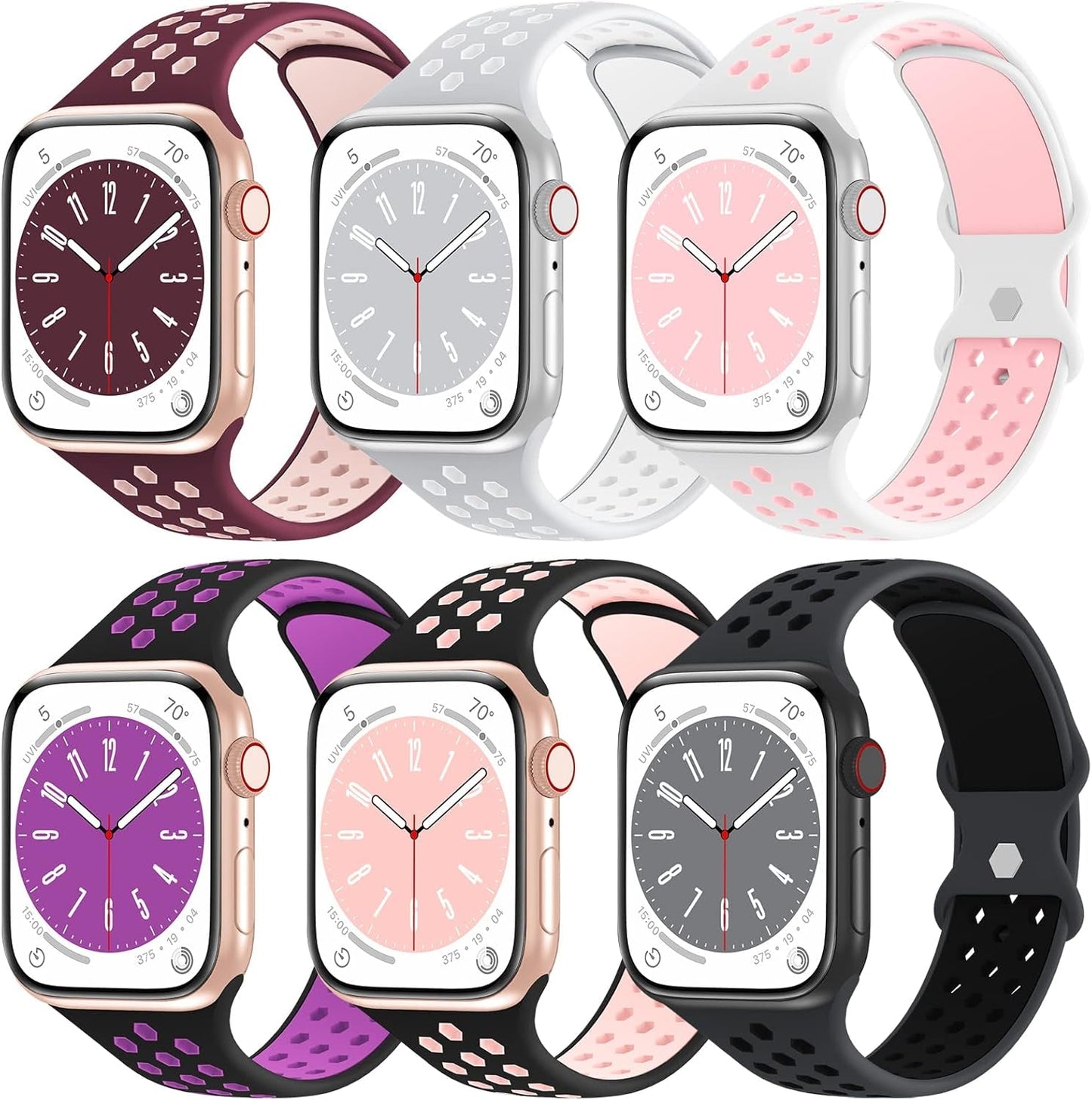 Aopigavi 6 Pack Breathable Sport Bands Compatible with Apple Watch Band 38Mm 40Mm 41Mm 42Mm 44Mm 45Mm 49Mm for Women Men, Soft Silicone Strap Wristband for Iwatch SE Series Ultra 9/8/7/6/5/4/3/2/1 Band