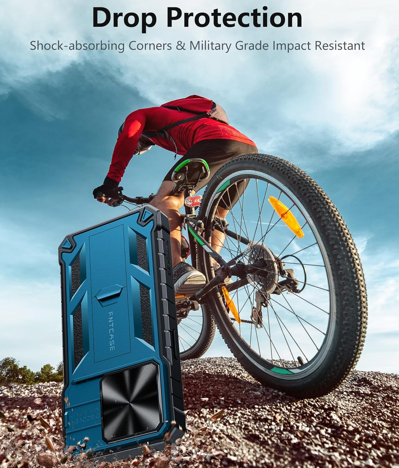 FNTCASE for Iphone 15 Pro Case: Military Grade Drop & Shock Protection Cell Phone Cover with Kickstand & Slide | Rugged Protective Bumper Textured | Heavy Duty Protector(Blue)  FNTCASE   