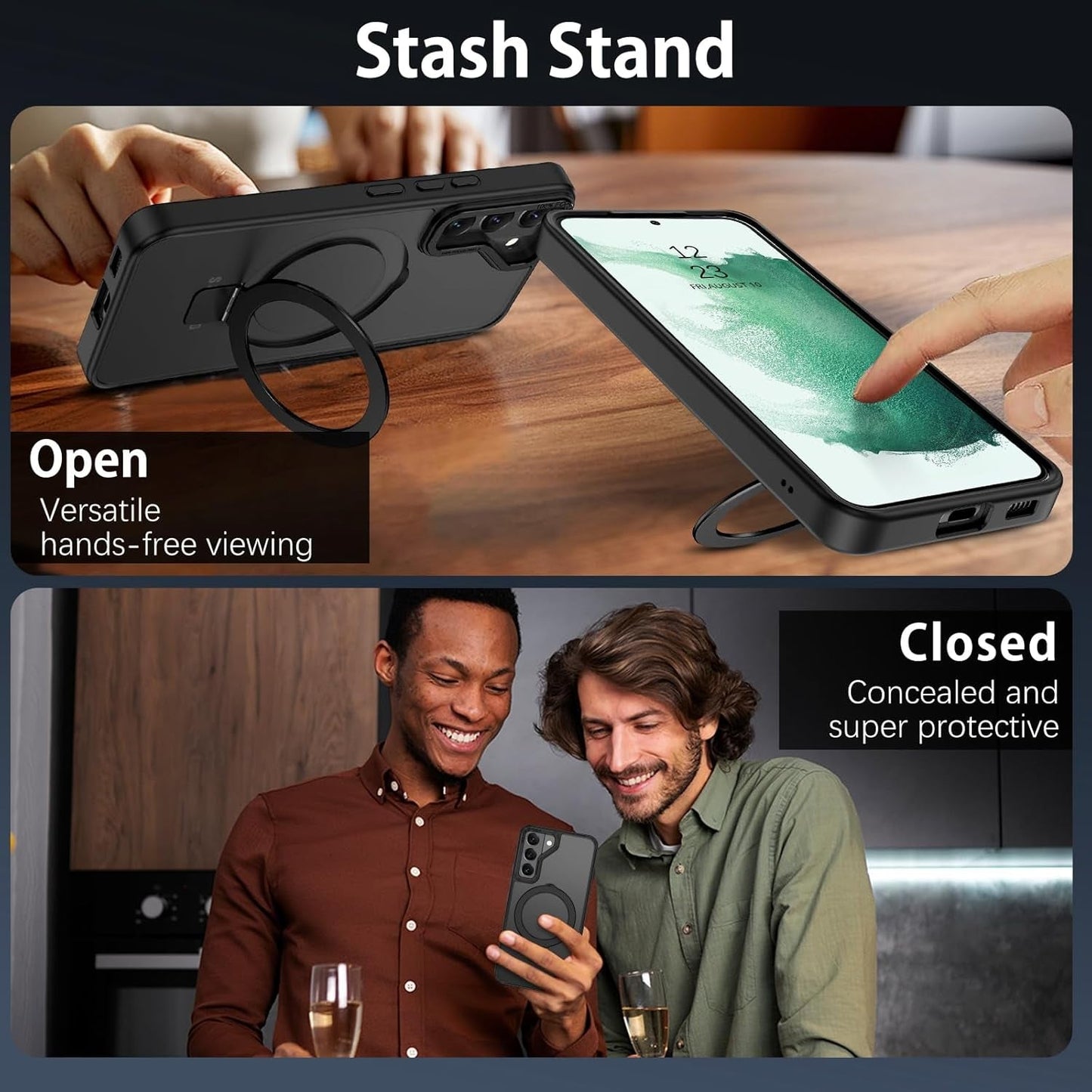 DUEDUE for Samsung Galaxy S22 plus Case Magnetic with Ring Stand [Compatible with Magsafe], Translucent Matte Back Protective Cover Shockproof Kickstand Phone Case for Galaxy S22 plus 6.6", Black