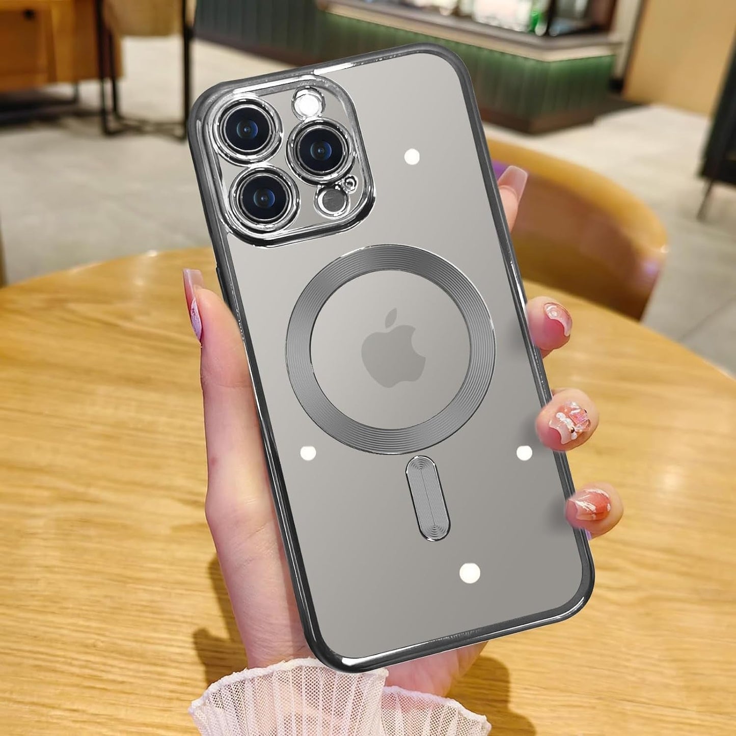 Humixx Magnetic Clear for Iphone 15 Pro Max Case, [Compatible with Magsafe] [Non-Yellowing] Slim Fit yet Protective Anti-Fingerprints Shockproof Bumper with Airbag Cover 6.7 Inch - Crystal Clear  Humixx A-Gray Titanium  