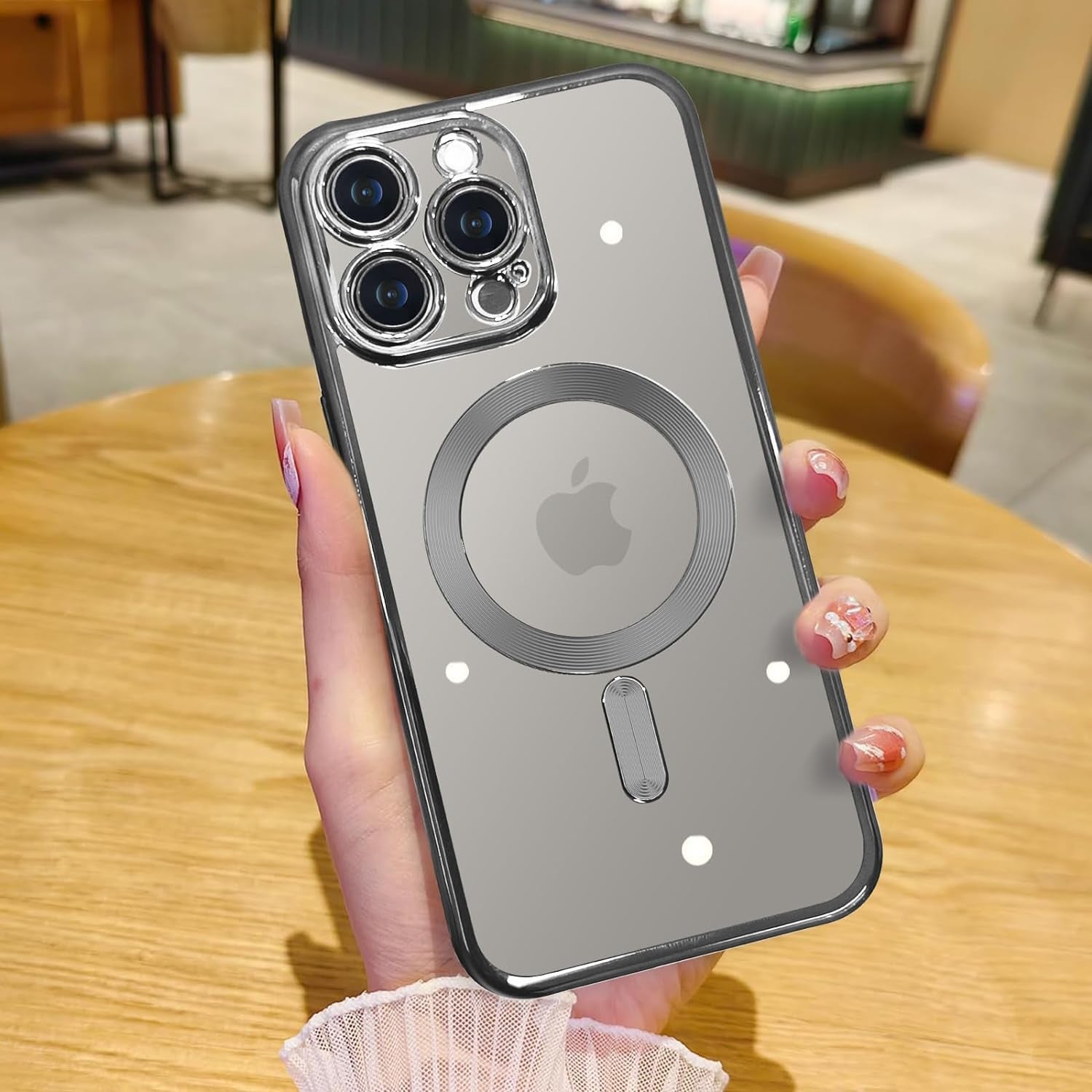 Humixx Magnetic Clear for Iphone 15 Pro Max Case, [Compatible with Magsafe] [Non-Yellowing] Slim Fit yet Protective Anti-Fingerprints Shockproof Bumper with Airbag Cover 6.7 Inch - Crystal Clear  Humixx A-Gray Titanium  