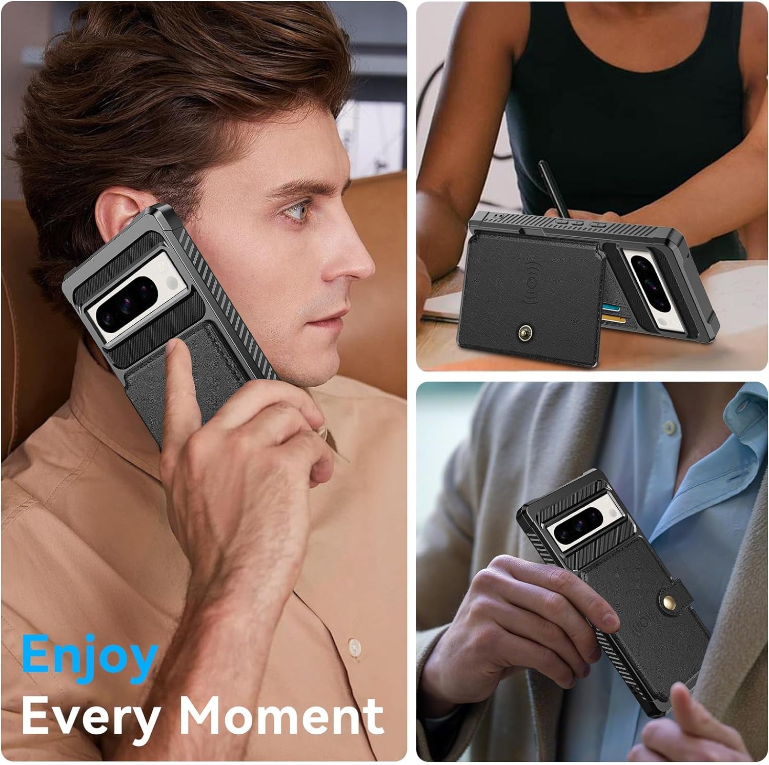 For Google Pixel 8 Pro Case with Card Holder(5 Cards), Google 8 Pro Wallet Case Built-In Kickstand Magnetic Flip Snap Soft TPU+PU Leather Durable Shockproof Case for Google 8 Pro (Black)  GooseBox   