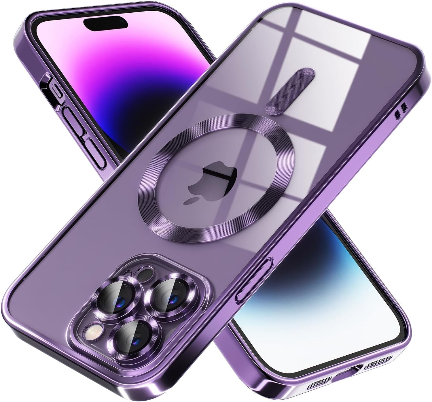 Misea Magnetic Clear Case for Iphone 14 Pro Max Case [Compatible with Magsafe] [Never Yellowing] [Military Grade Drop Protection] Full Camera Lens Protector Luxury Plating Soft Phone Case, Purple  Misea Deep Purple Iphone 14 Pro Max 