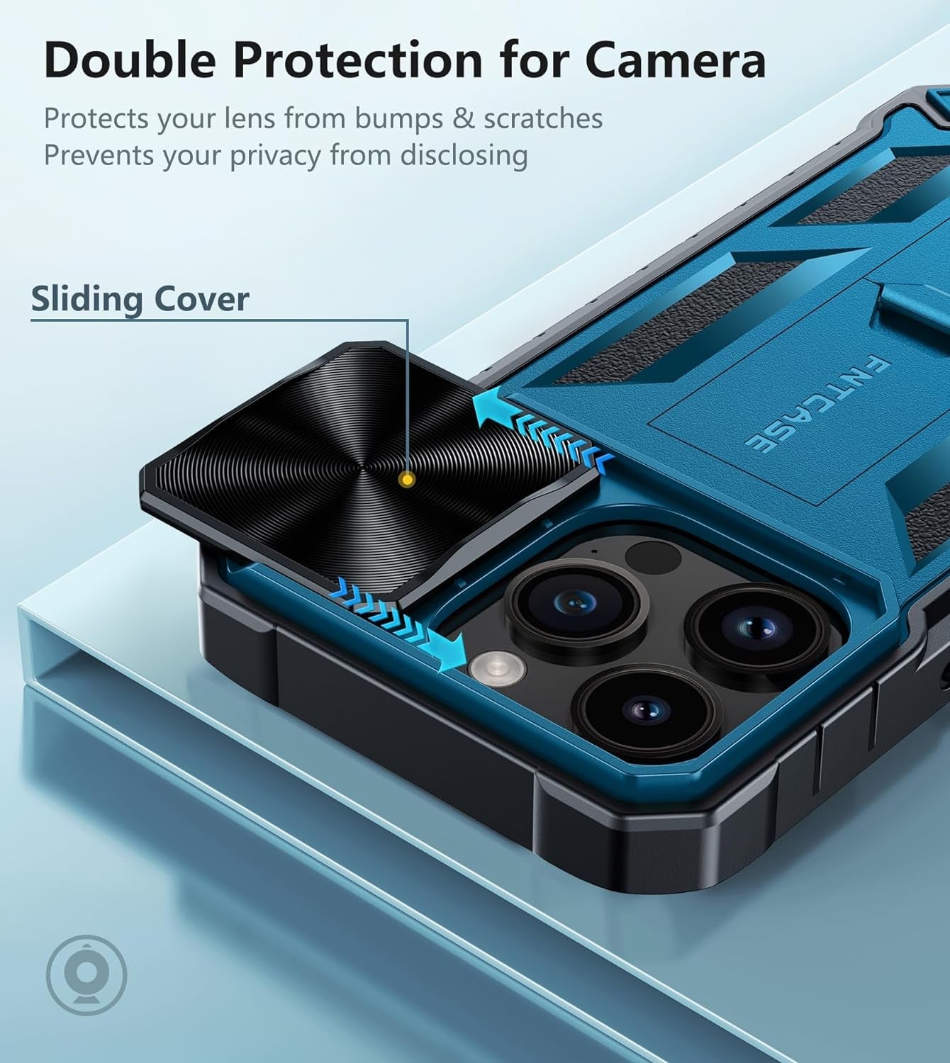 FNTCASE for Iphone 15 Pro Case: Military Grade Drop & Shock Protection Cell Phone Cover with Kickstand & Slide | Rugged Protective Bumper Textured | Heavy Duty Protector(Blue)  FNTCASE   