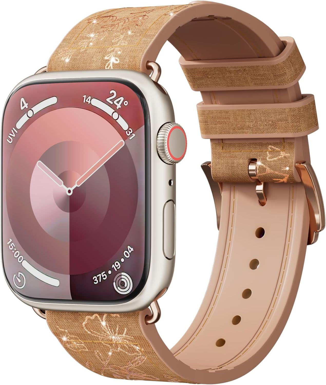 Bling Floral Bands for Apple Watch Band 40Mm 41Mm 44Mm 45Mm 38Mm 42Mm Ultra/2 49Mm Women,Eco-Leather Silicone Hybrid,Glitter Flower Sparkly Pattern Elegant Strap for Iwatch Series 9 8 7 6 5 4 3 2 SE