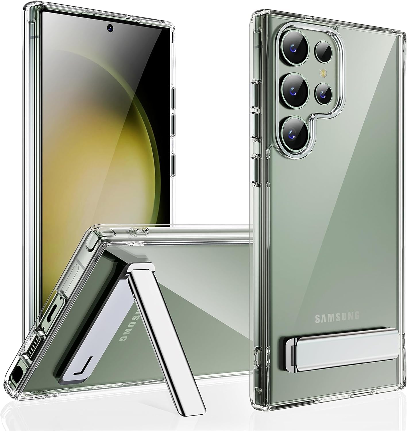 CEDO Kickstand Case for Samsung Galaxy S22 Ultra, 3-Way Mode Built-In Metal Stand Phone Case, Mil-Grade Shockproof Bumper, Transparent Acrylic & Slim Fit, Designed for Samsung S22 Ultra, Crystal Clear