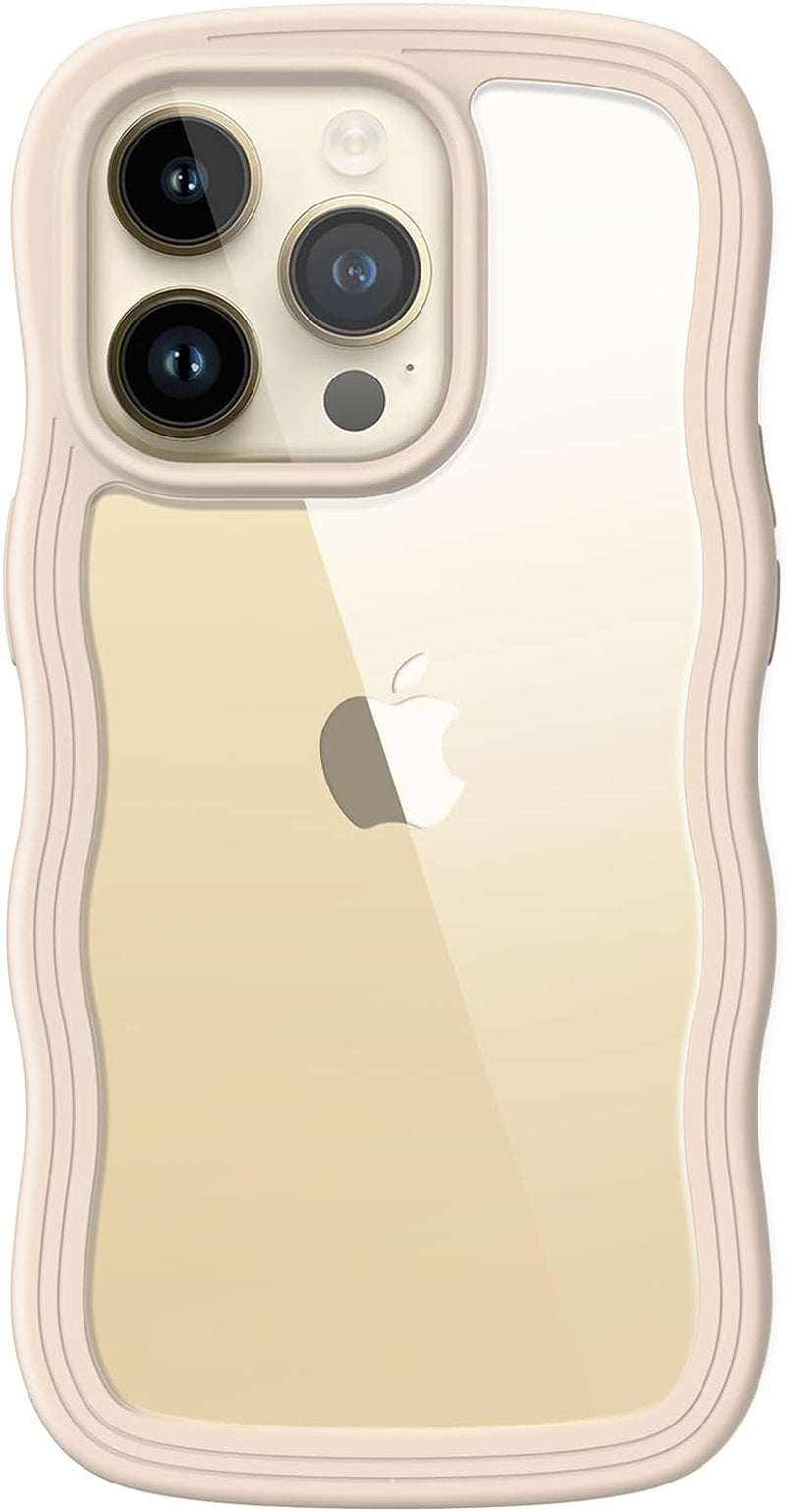 Jetech Cute Case for Iphone 14 Pro 6.1-Inch, Wave Frame Curly Shape Shockproof Phone Cover for Women and Girls, Clear Hard PC Back (Red)  JETech Gold  