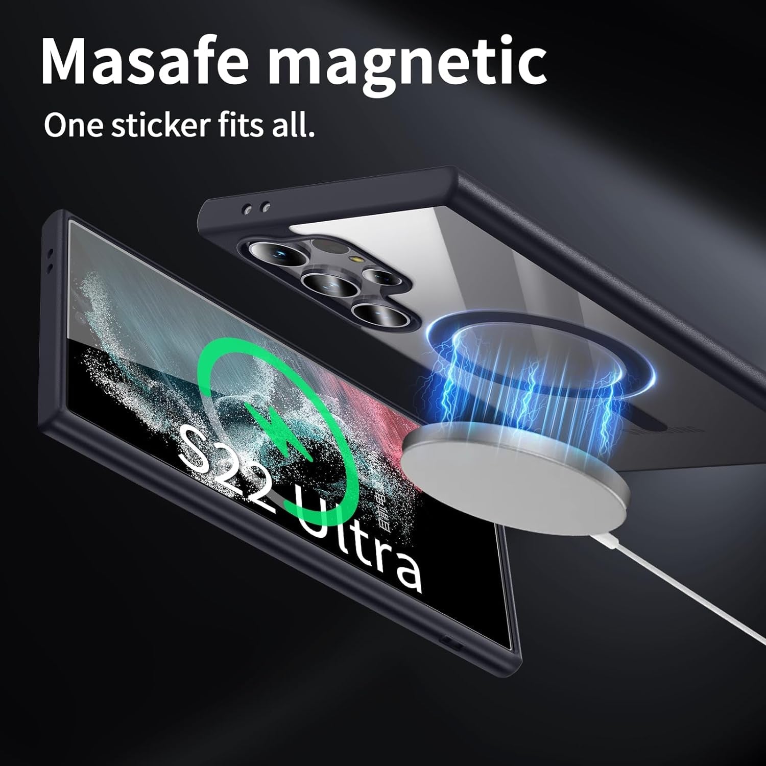 For Samsung Galaxy S22 Ultra Case（Only）.Magnetic Cover for S22 Ultra，Soft Frosted Frame&Hard Clear Back,Shockproof Drop Protection.Compatible with Magsafe 6.8'' (Black)