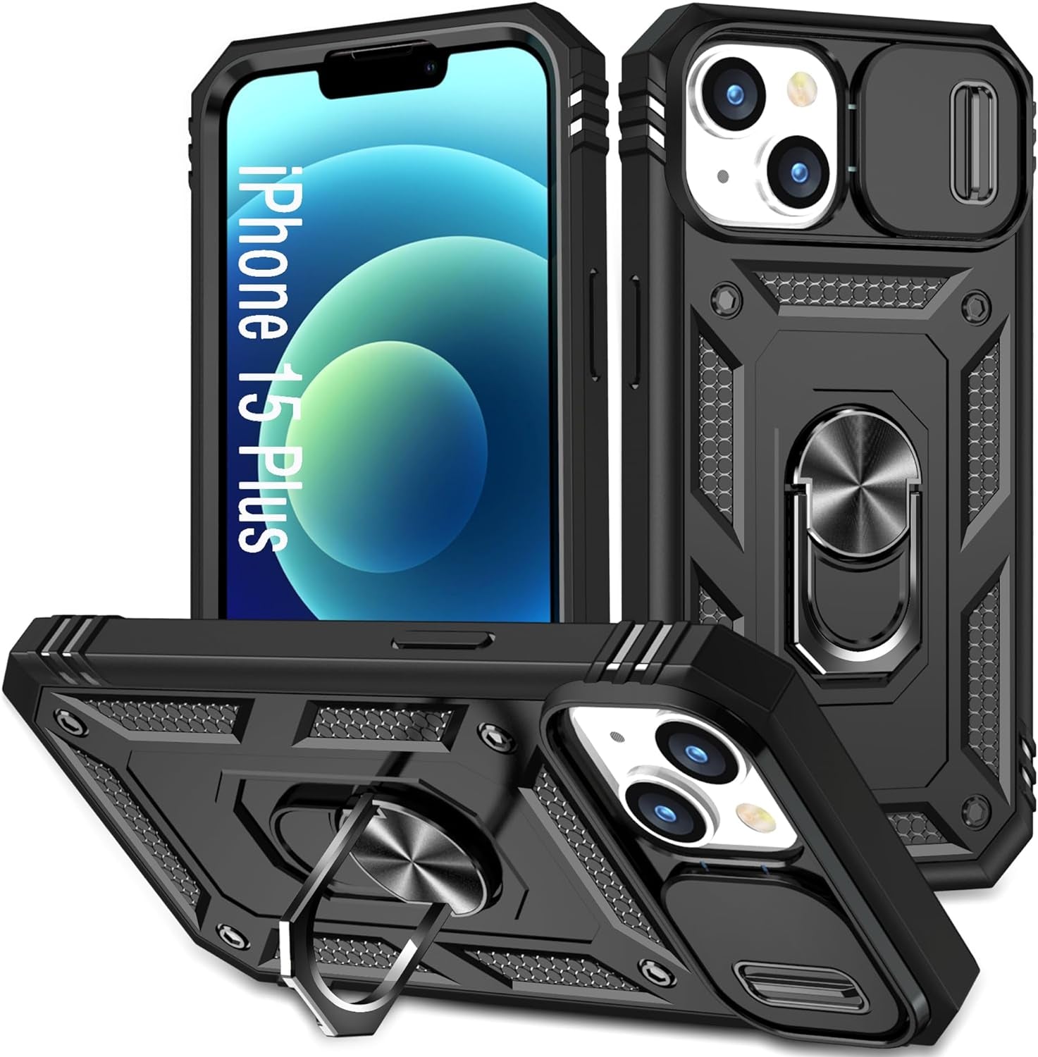 DAWEIXEAU Case Compatible with Iphone 15 Pro Max, Shockproof Impact Resistant with Slide Lens Protective Cover Case for Iphone 15 Pro Max 6.7 Inch (Pink Green)  DAWEIXEAU Black Iphone 15 Plus 6.7" 