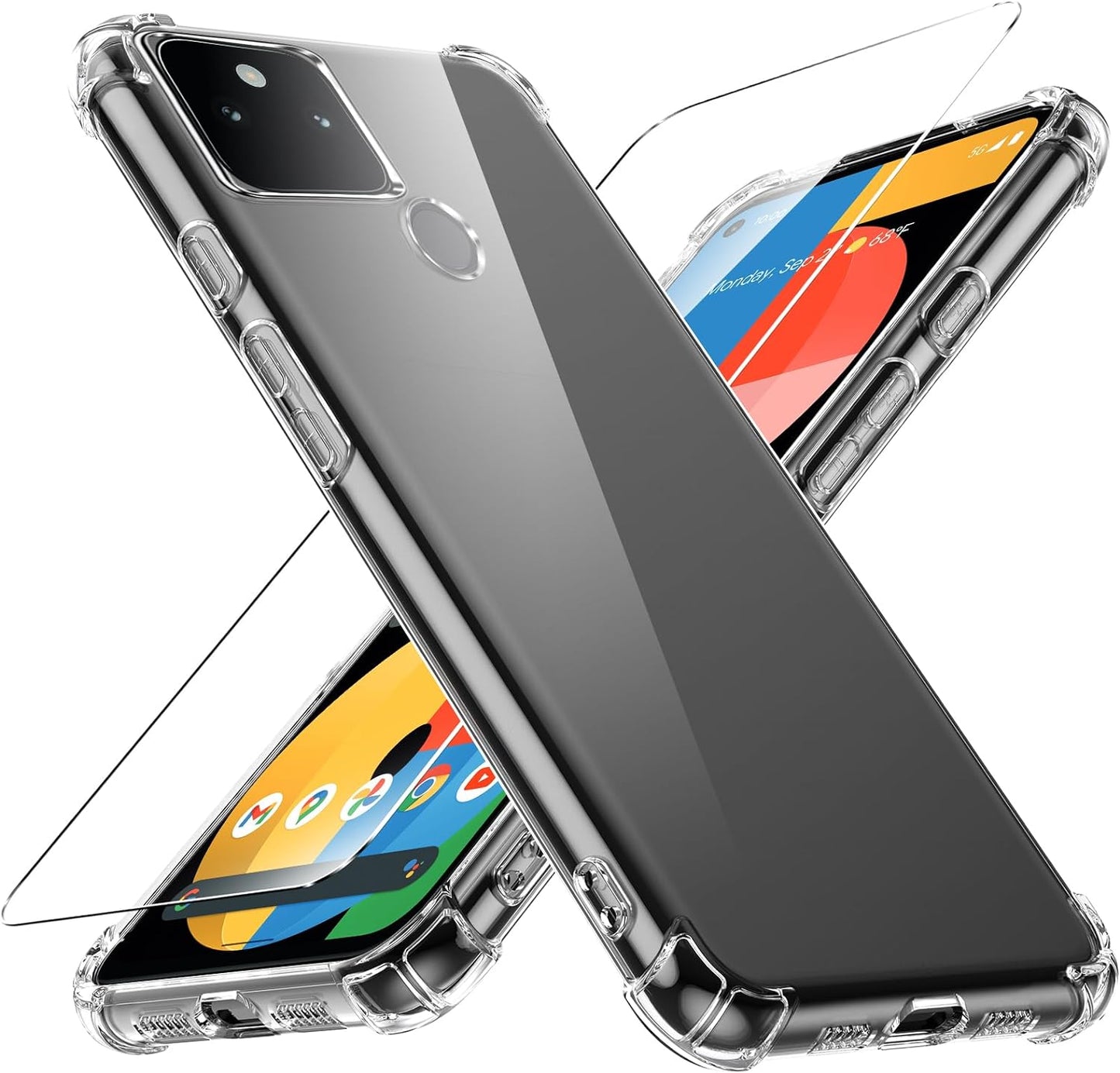 Case for Google Pixel 4A 5G Phone Case, with 1 Piece Screen Protector, TPU Bumper Shockproof Silicone Fullbody Protective Case Cover for Google Pixel 4A 5G, Transparent  Ikziwreo Transparent Google Pixel 5A 5G 