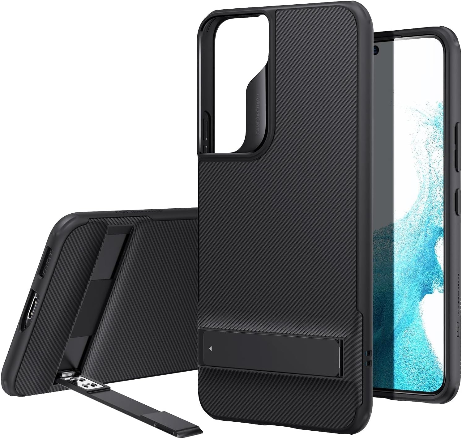 ESR Metal Kickstand Case Compatible with Samsung Galaxy S22 (6.1 Inch) (2022), Versatile Patented Kickstand, Slim Flexible Back Cover, Black