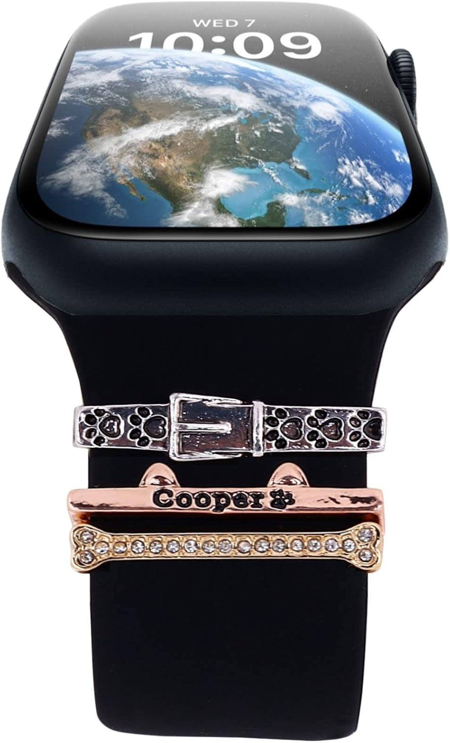 Decorative Rings Loops Compatible with Apple Watch Silicone Bands Metal Diamond Charms 45Mm 44Mm 42Mm 41Mm 40Mm 38Mm Iwatch Series 8 7 6 5 4 3 2 1 Accessories, Copper Dog, Adjustable