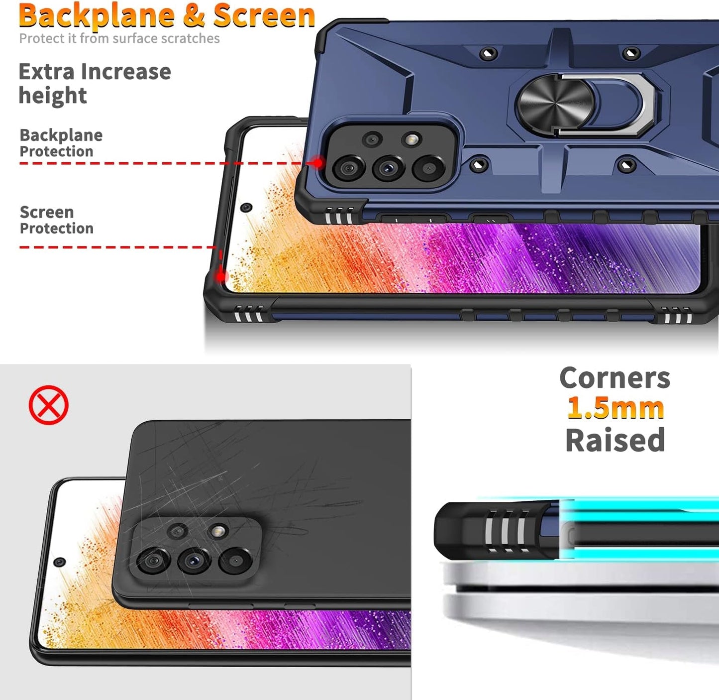 For Galaxy A53 5G Case, Samsung A53 5G Case with Tempered Glass Screen Protector, Military Grade Double Shockproof with Kickstand Protective Case for Samsung Galaxy A53 5G (Blue)