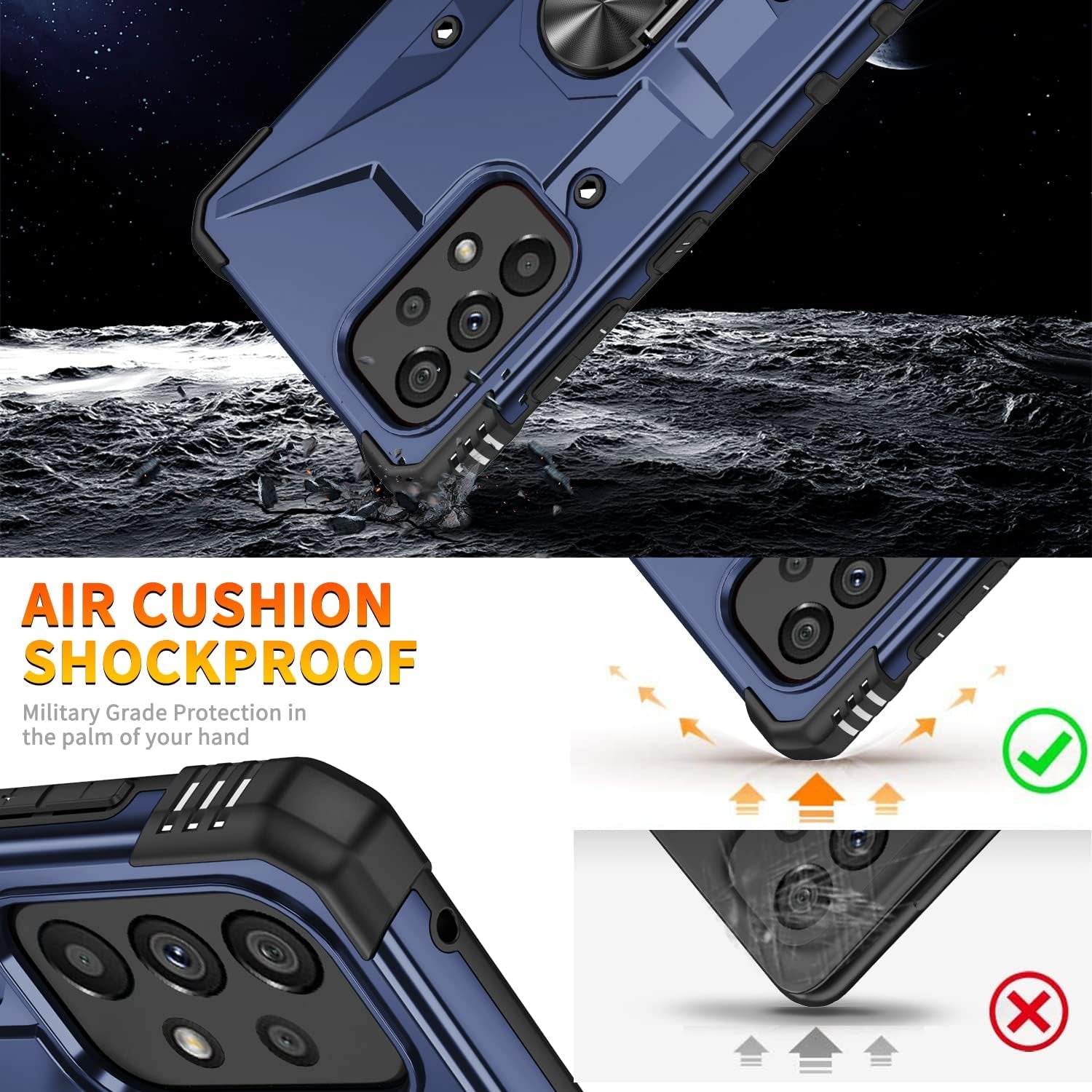 For Galaxy A53 5G Case, Samsung A53 5G Case with Tempered Glass Screen Protector, Military Grade Double Shockproof with Kickstand Protective Case for Samsung Galaxy A53 5G (Blue)