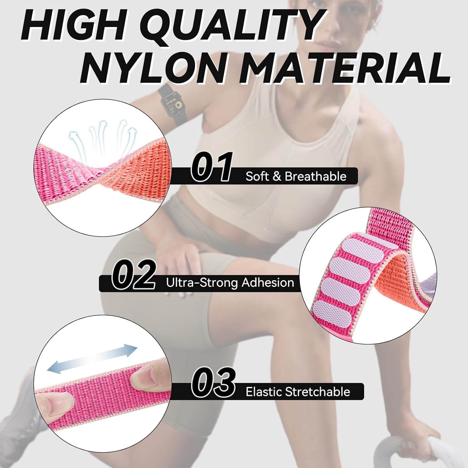 3 Pack Nylon Sport Ankle/Arm Bands Compatibel with Apple Watch Band 38Mm 40Mm 41Mm 42Mm 44Mm 45Mm 49Mm Ultra Iwatch Series 8 7 6 SE 5 4 3 2 1,Elastic Braided Arm Bands for Women